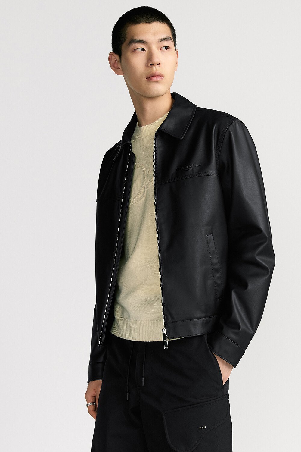 短夹克 黑色牛皮革藤格纹 