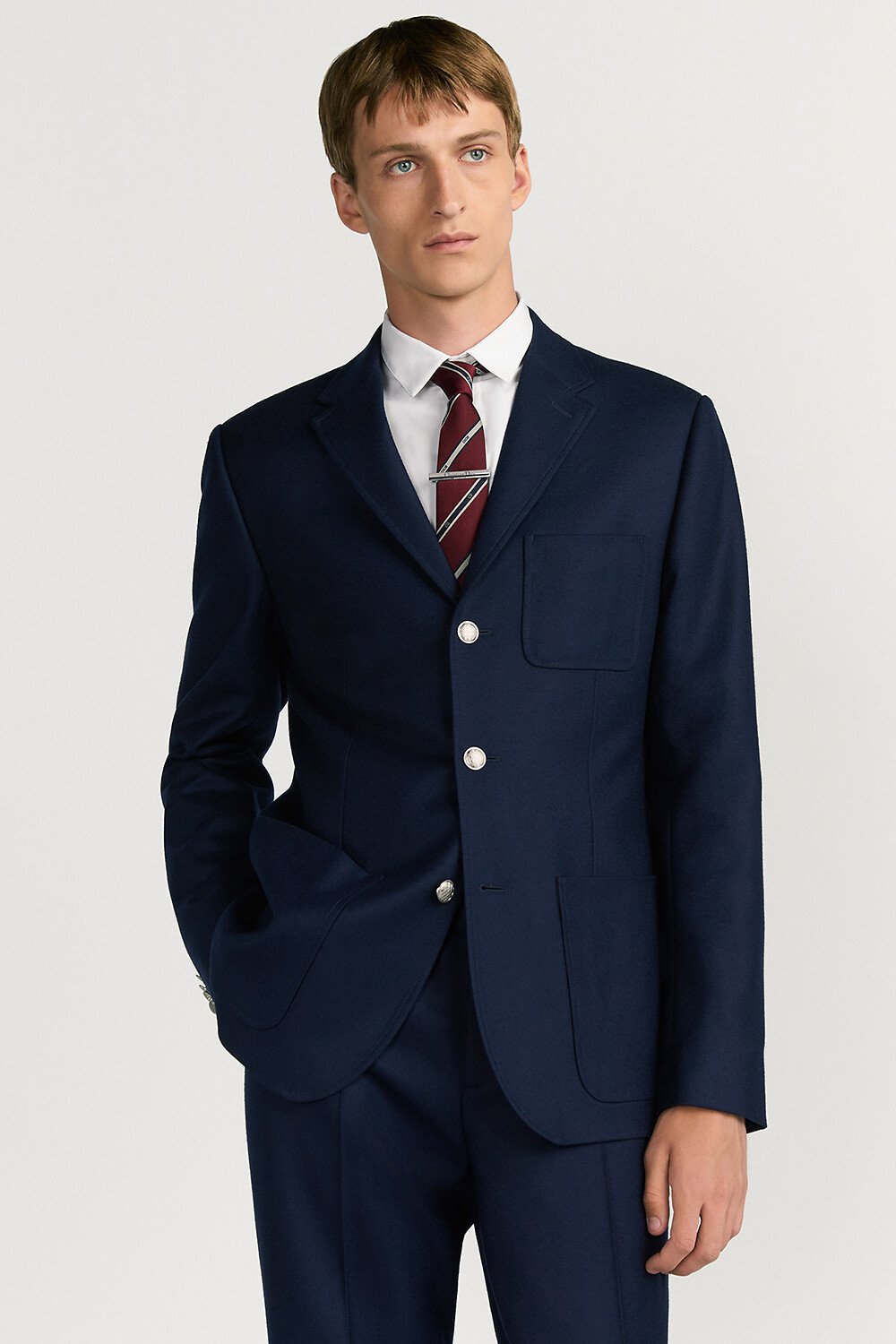 Buttoned Cannage Jacket Blue Wool Flannel 