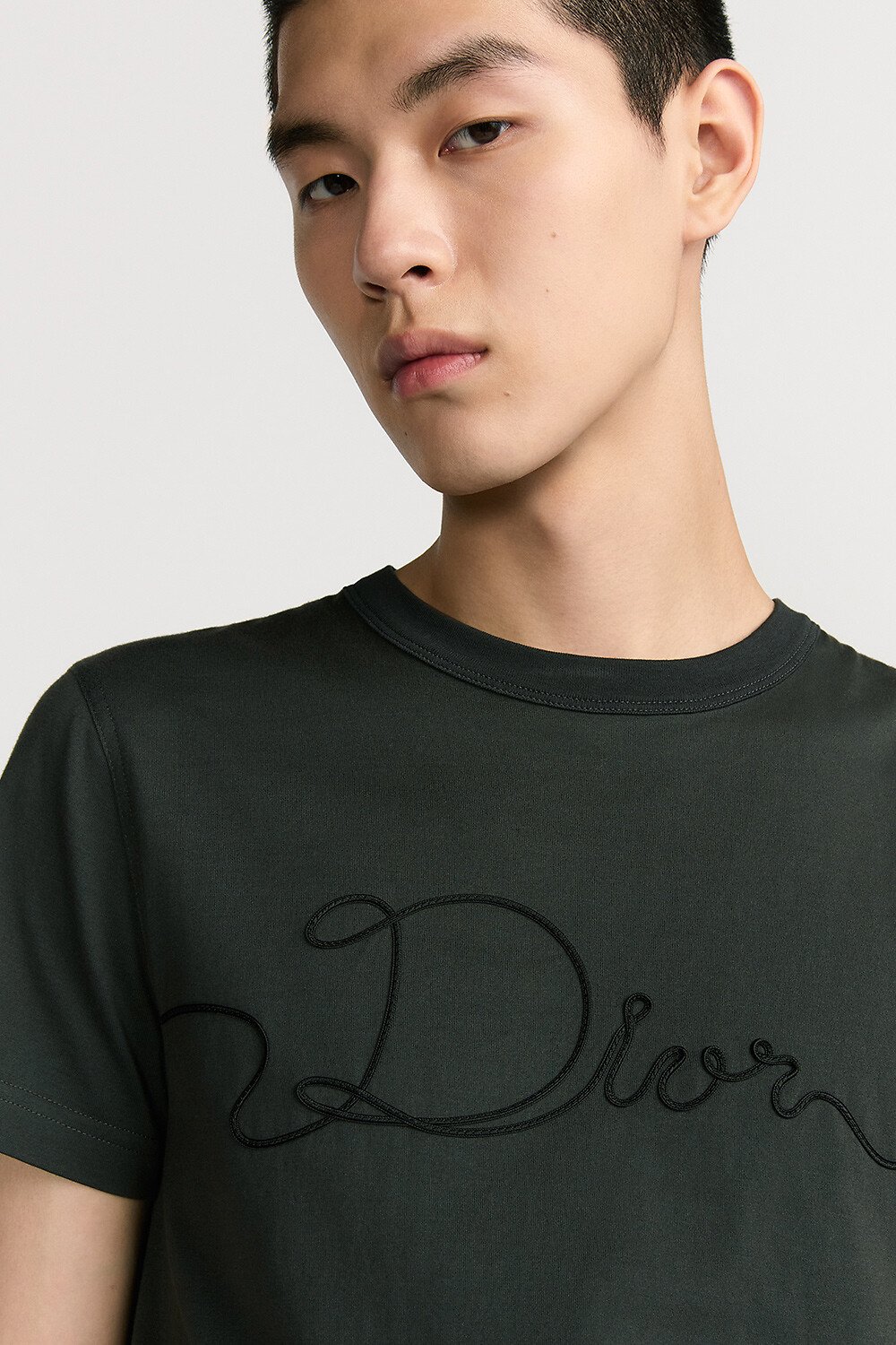 常规版型 T 恤 深灰色棉质平纹针织面料 Dior Ribbon 标志 