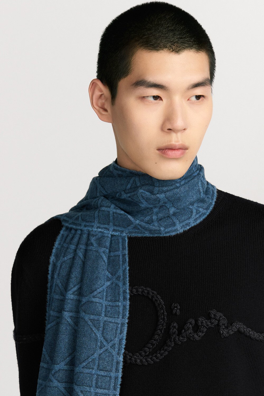 Cannage Scarf Blue Cashmere and Wool 