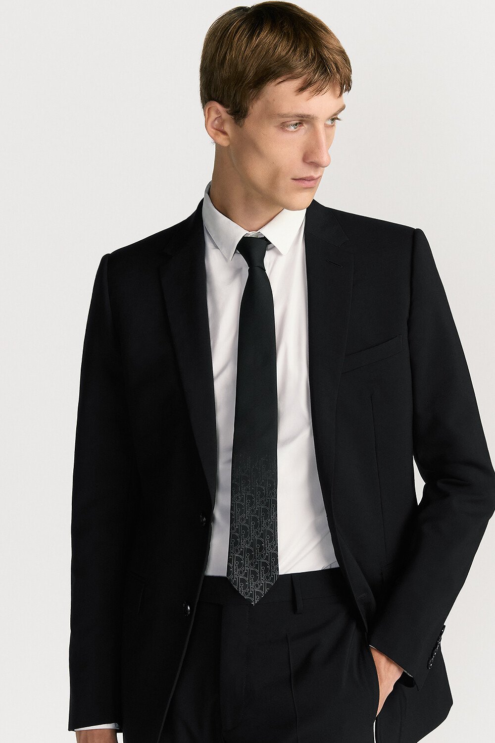 领带 黑色和白色桑蚕丝面料渐变 Dior Gravity 图案 