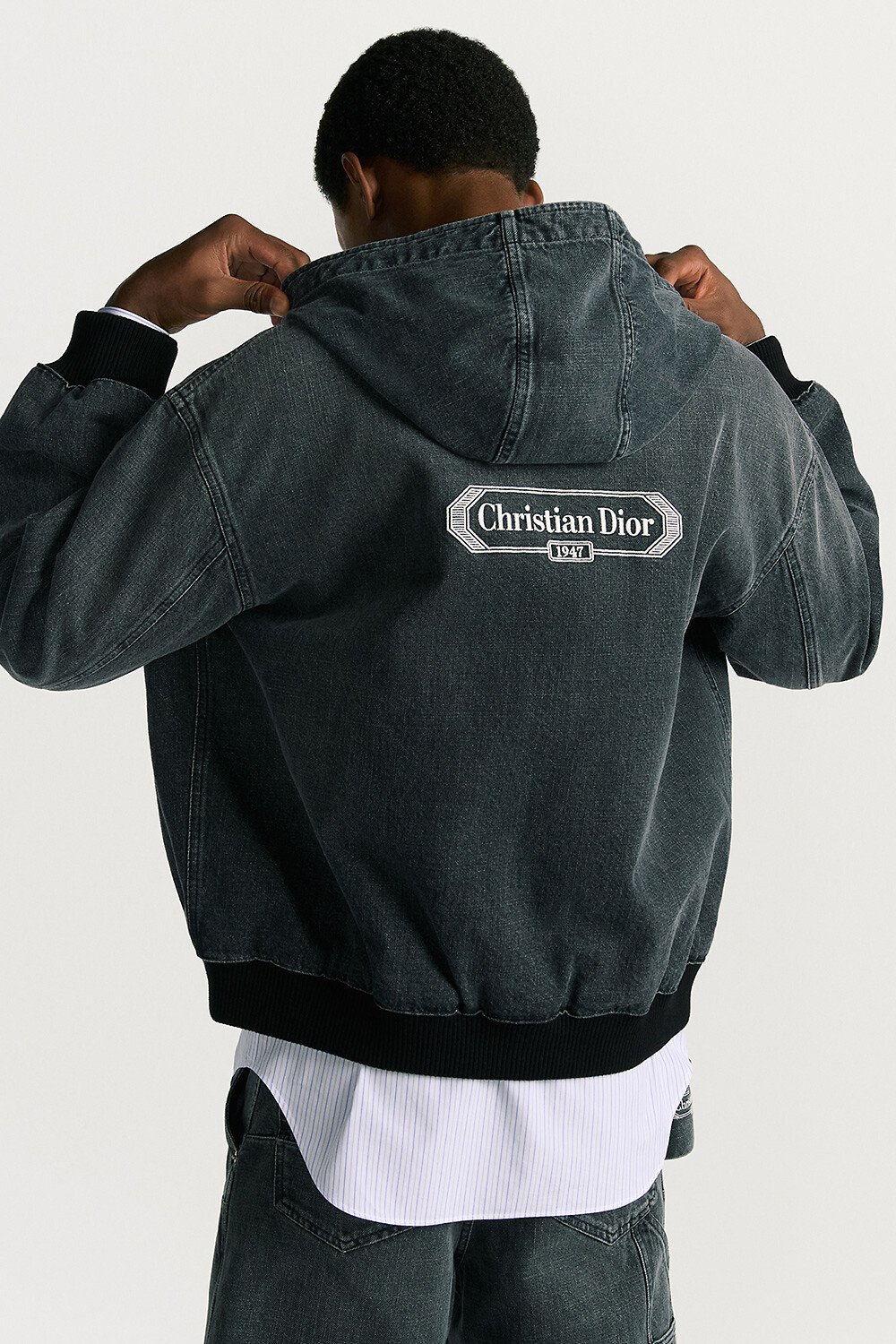 连帽短夹克 灰色棉质斜纹面料 CD Box 标志 
