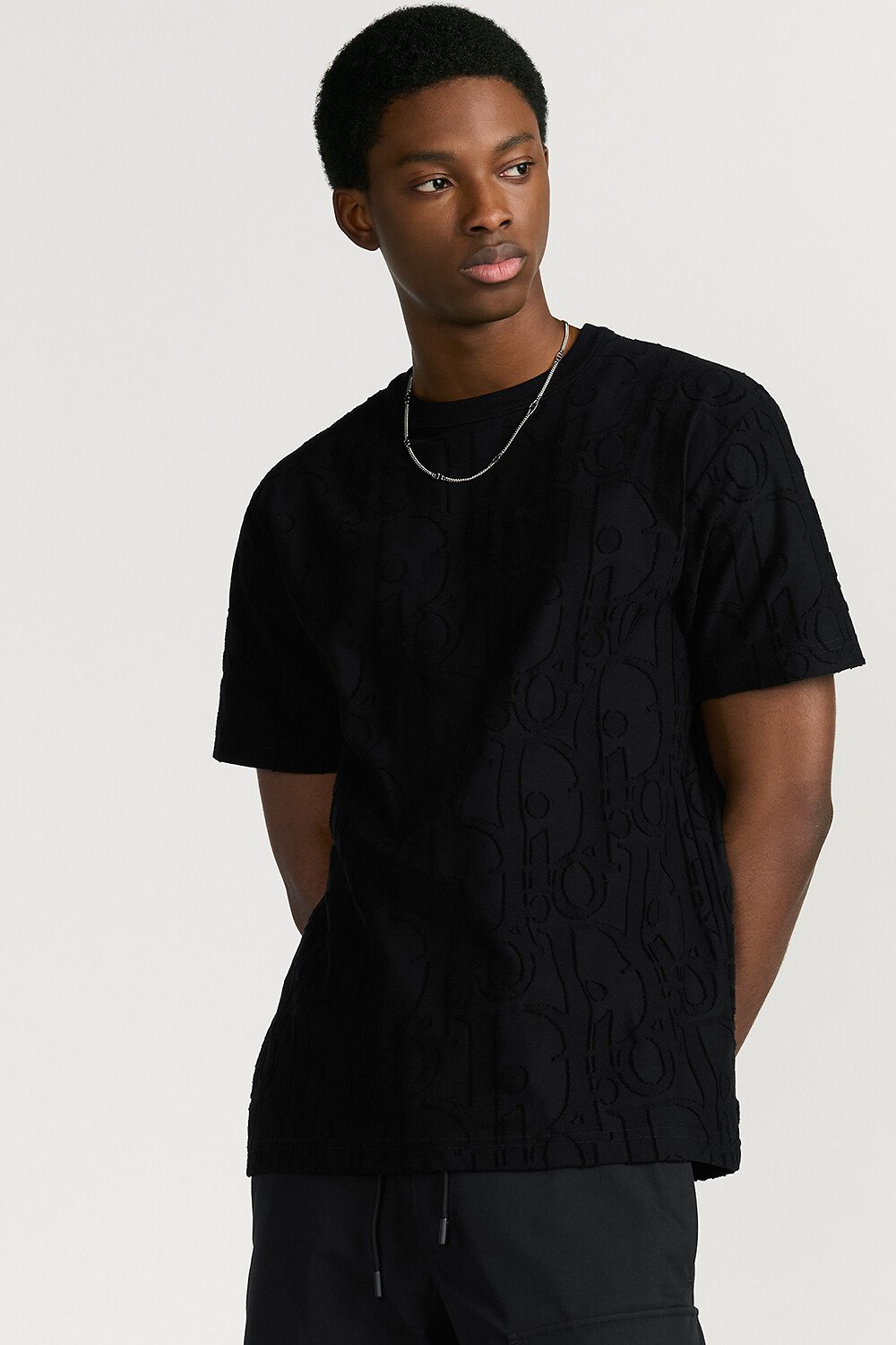 宽松版型 T 恤 黑色棉质平纹针织面料 Oblique 印花 