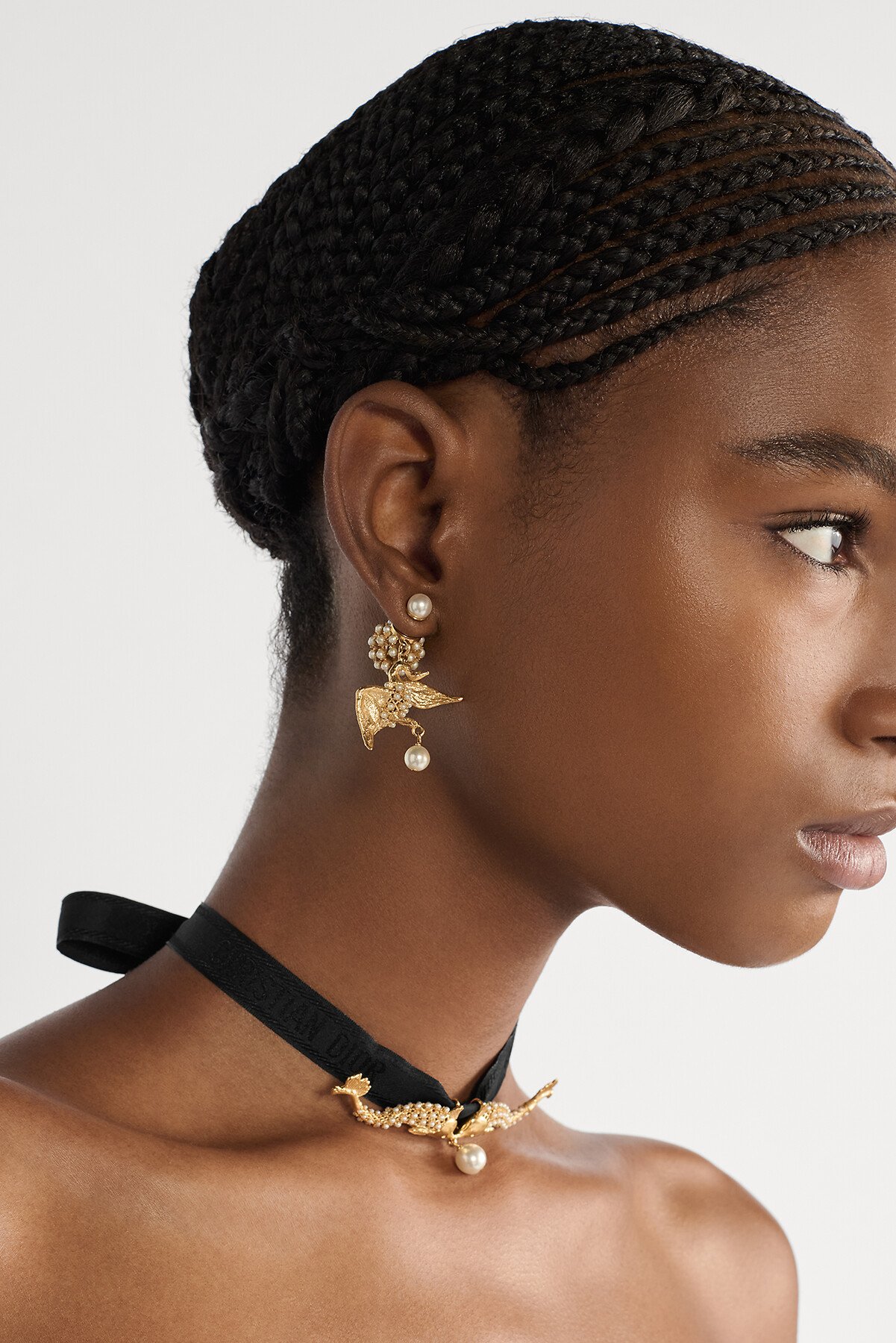 Dior Tribales Earrings Gold-Finish Metal and White Resin Pearls 