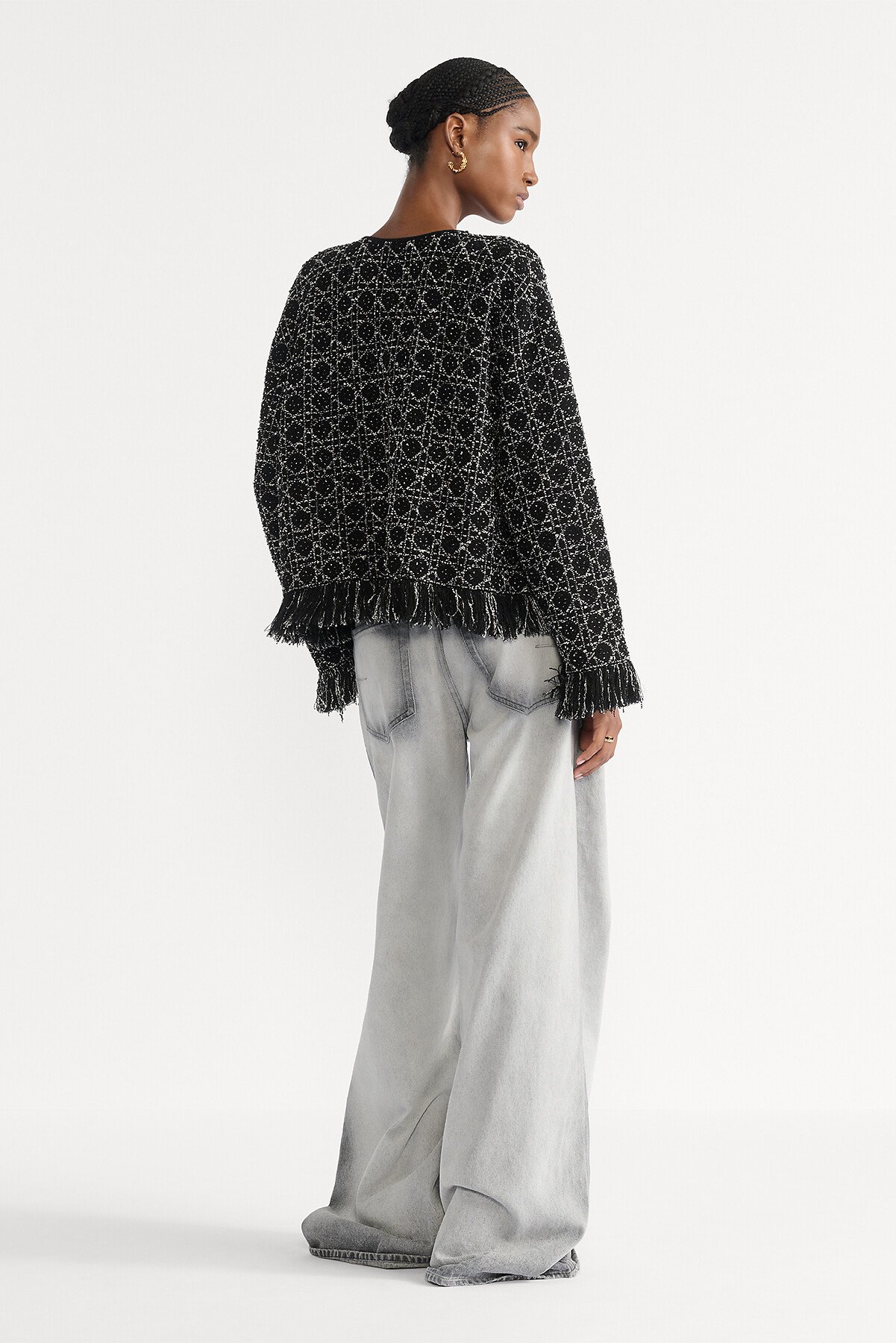 Flared Jeans Gray Stonewashed Cotton Denim 