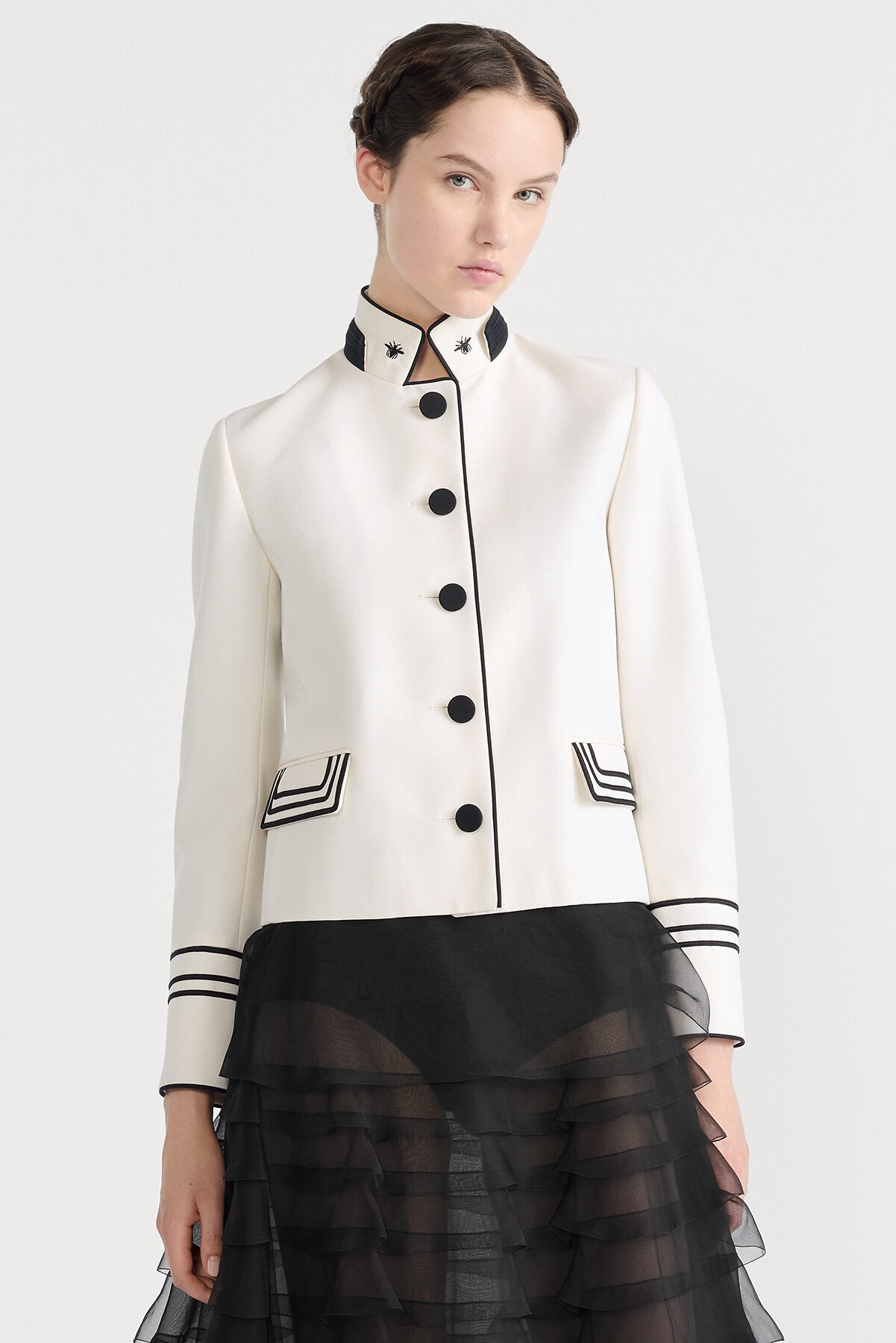 크롭 재킷 에크루 울 모헤어 