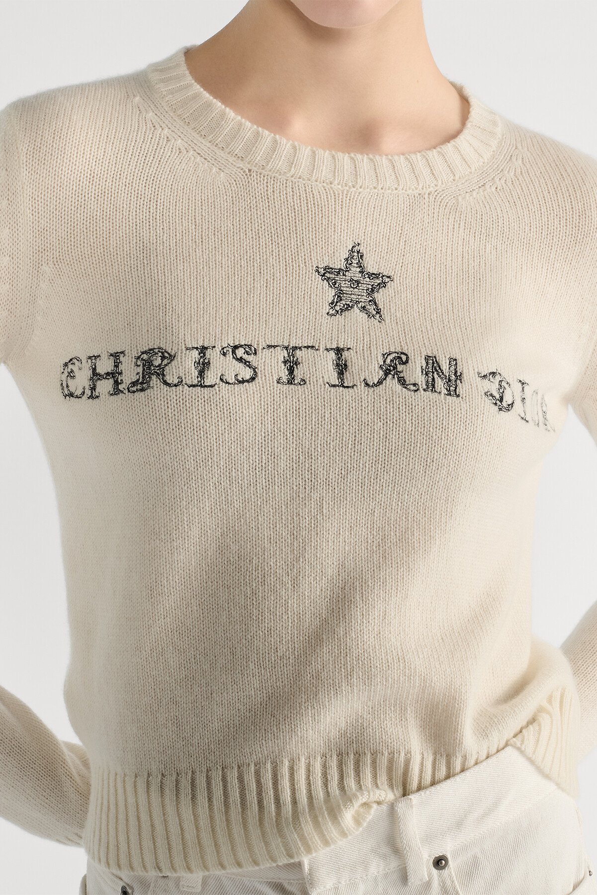 针织衫 白色山羊绒针织面料黑色 Dior Alphabet 图案 