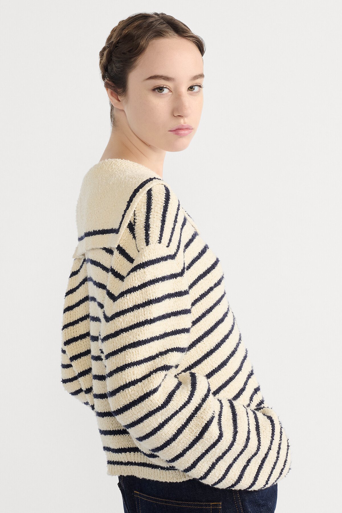 Dior Marinière Cardigan with Sailor Collar White and Navy Blue Cotton Knit 