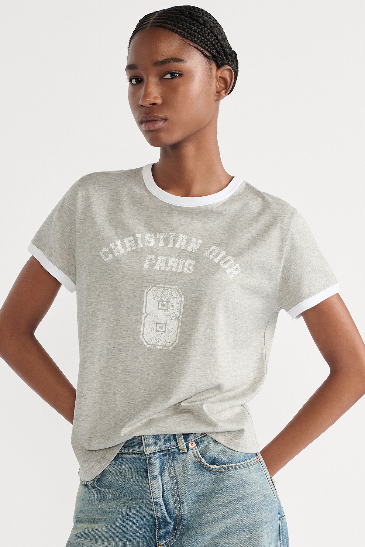 T 恤 灰色和白色棉质平纹针织面料 