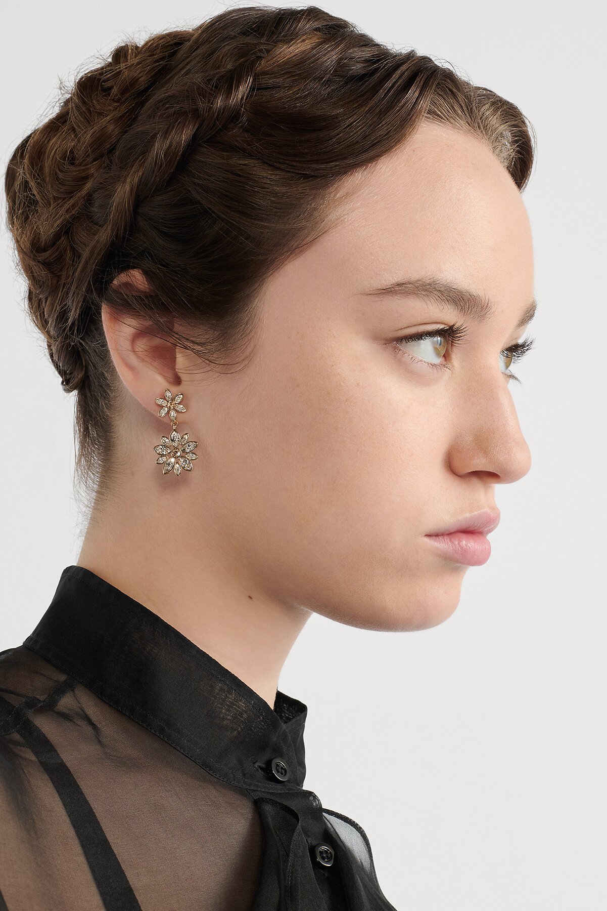 Fleur de Glace Earrings Pale Gold-Finish Metal with White Resin Pearl and Gold- and Silver-Tone Crystals 