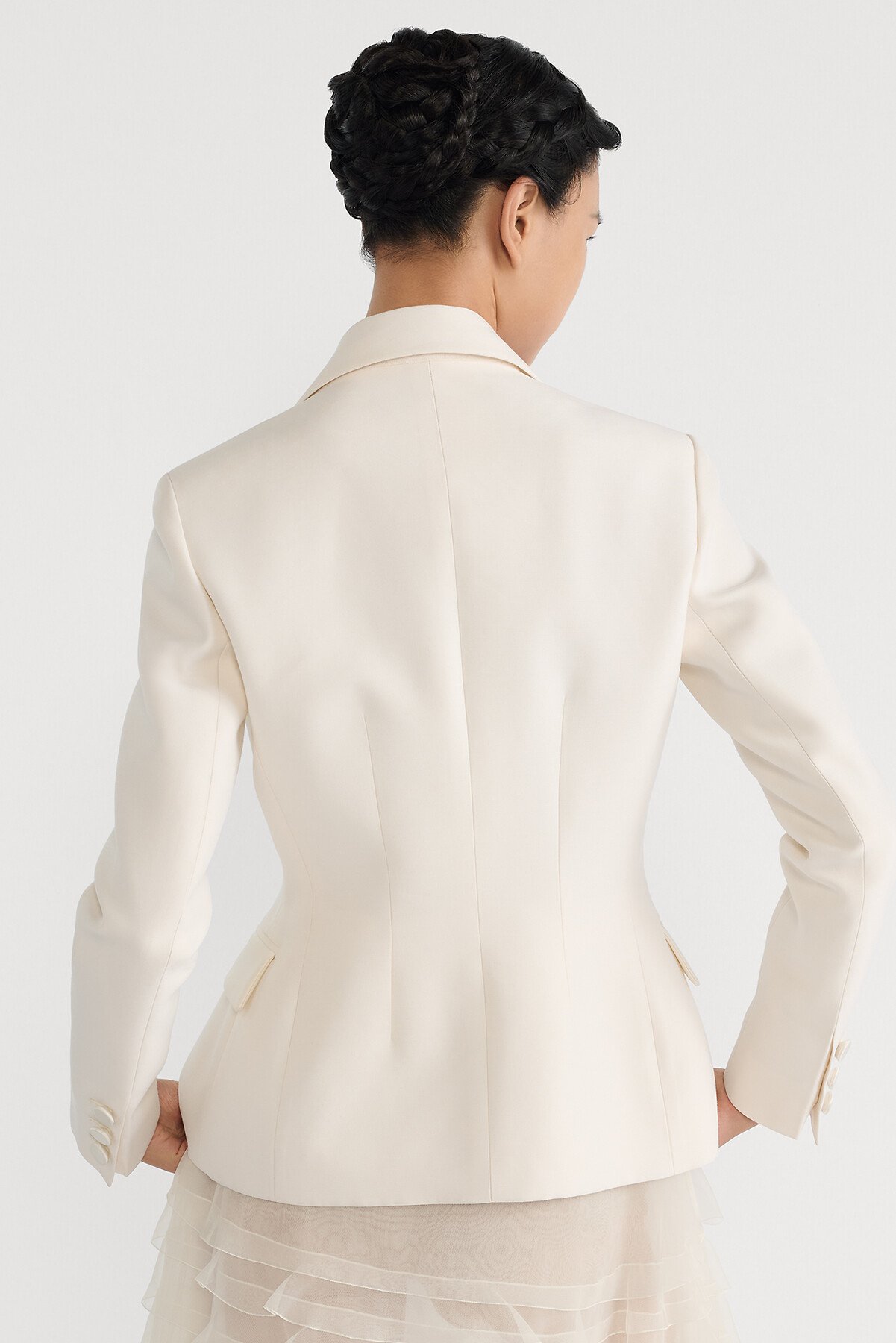 Giacca aderente Shantung di lana e seta bianco 