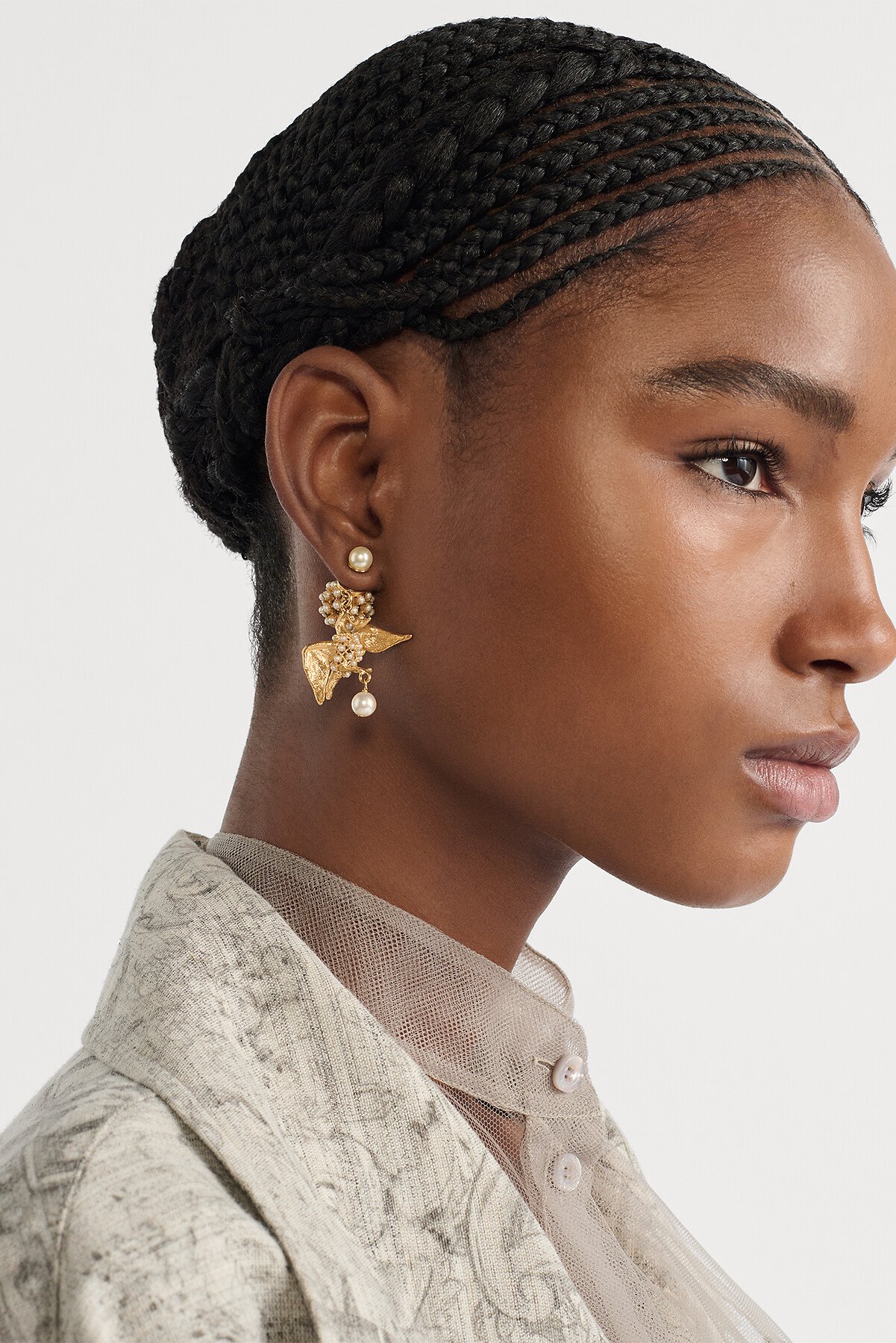 Dior Tribales Earrings Gold-Finish Metal and White Resin Pearls 