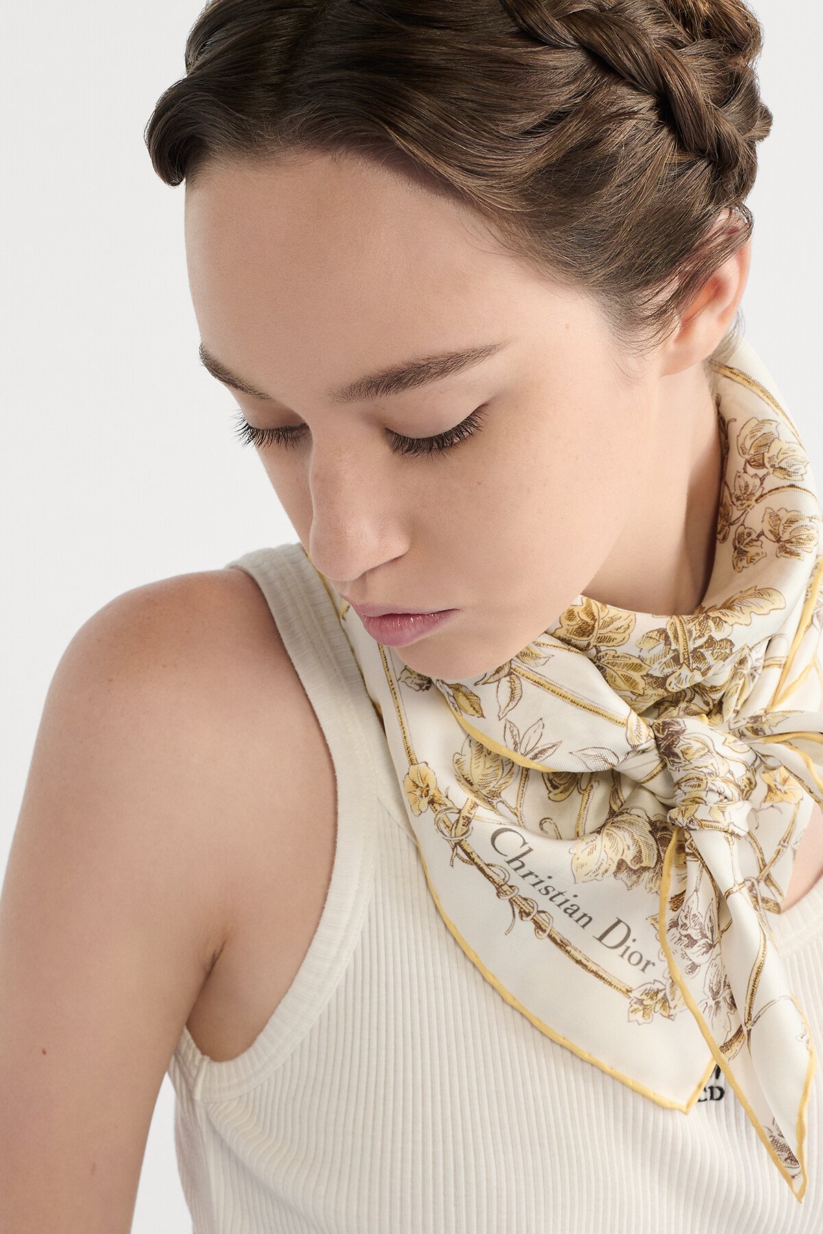 Jardin D-Étoile 90 Square Scarf White and Gold-Tone Silk Twill 