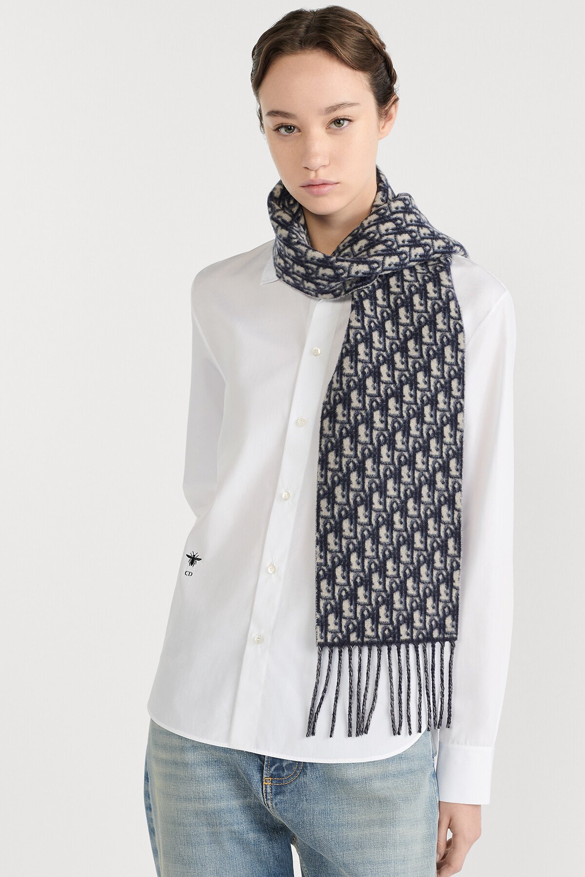 Dior Oblique Scarf Navy Blue Cashmere 