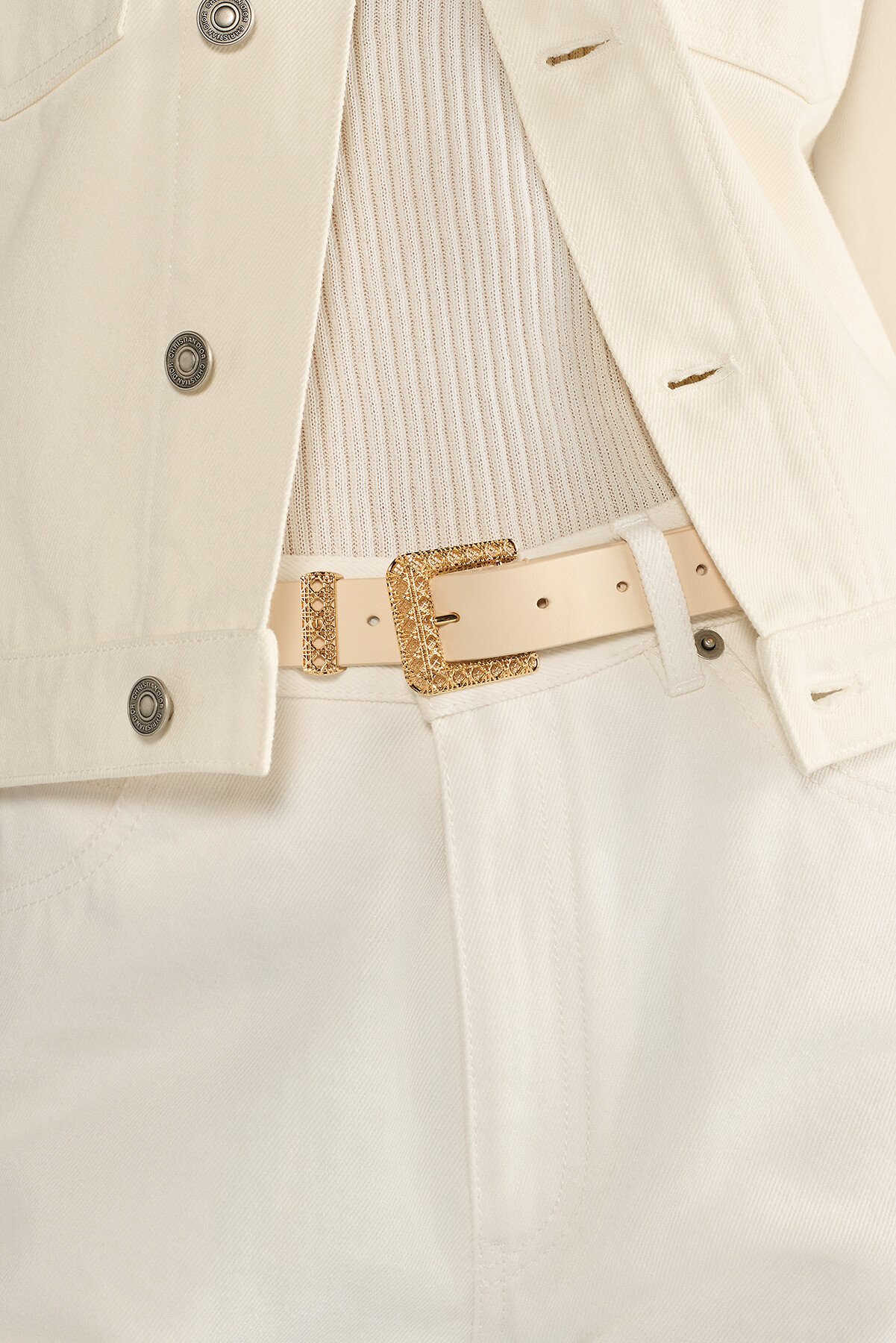 Dior Cannage 腰带 25 毫米浅米色光滑牛皮革 