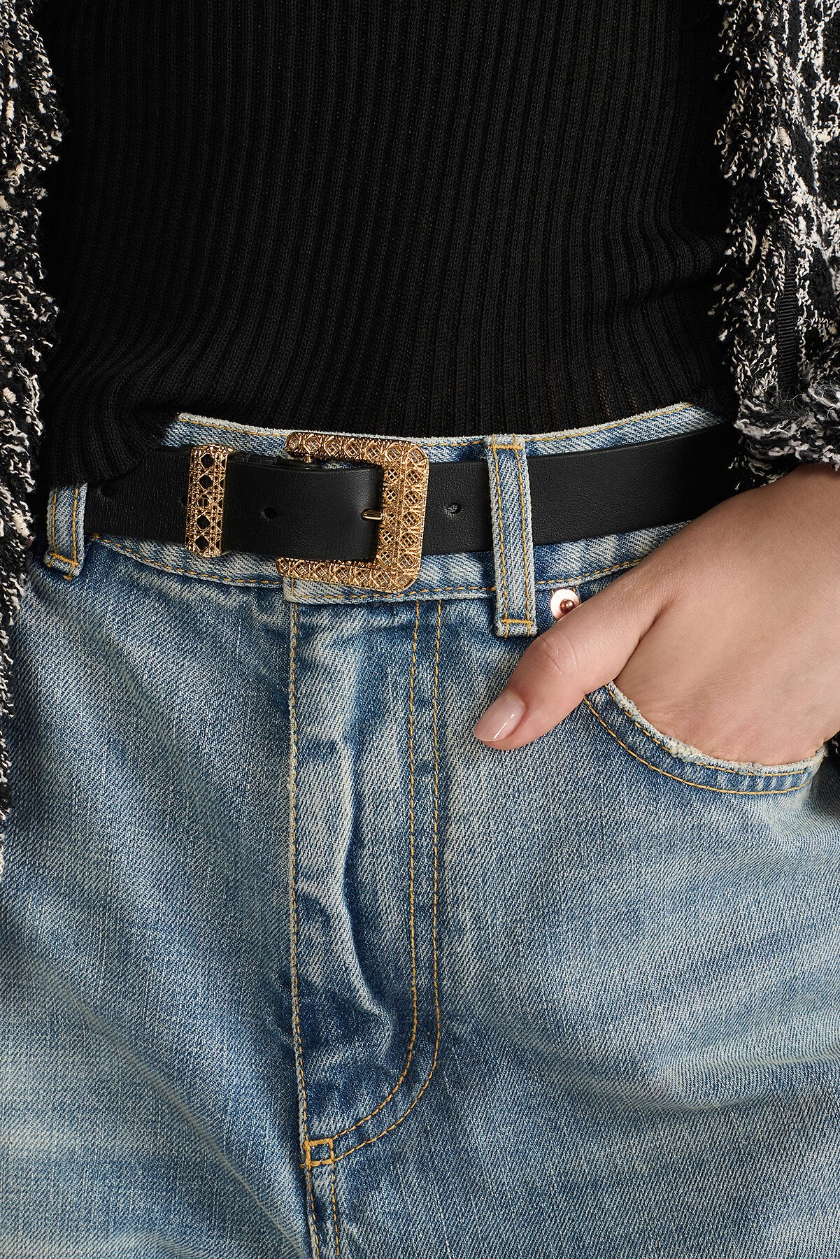 Dior Cannage 腰带 25 毫米黑色光滑牛皮革 