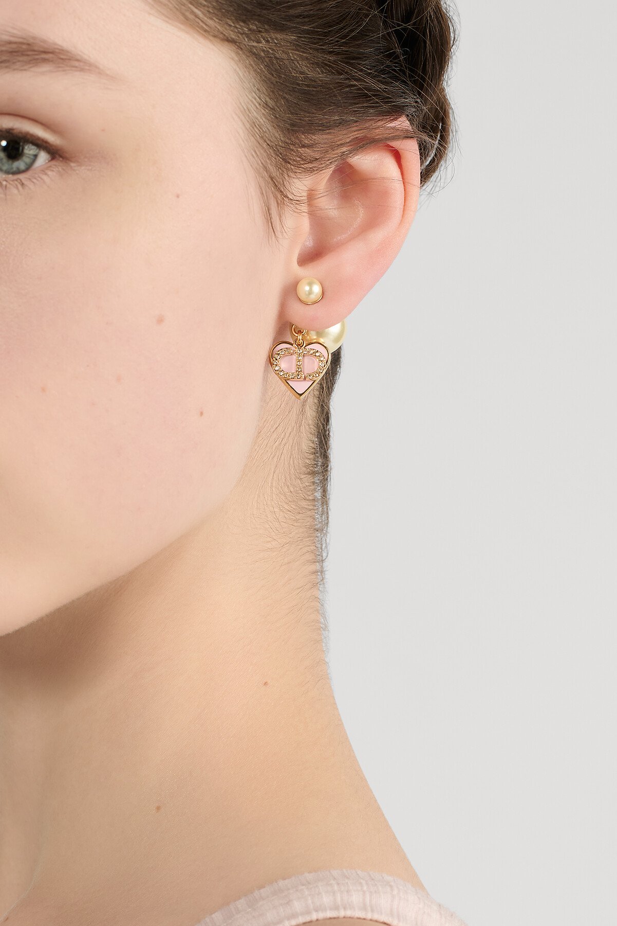 Dioramour Dior Tribales Earrings Gold-Finish Metal, White Resin Pearls, Silver-Tone Crystals and Macaron Pink Lacquer 