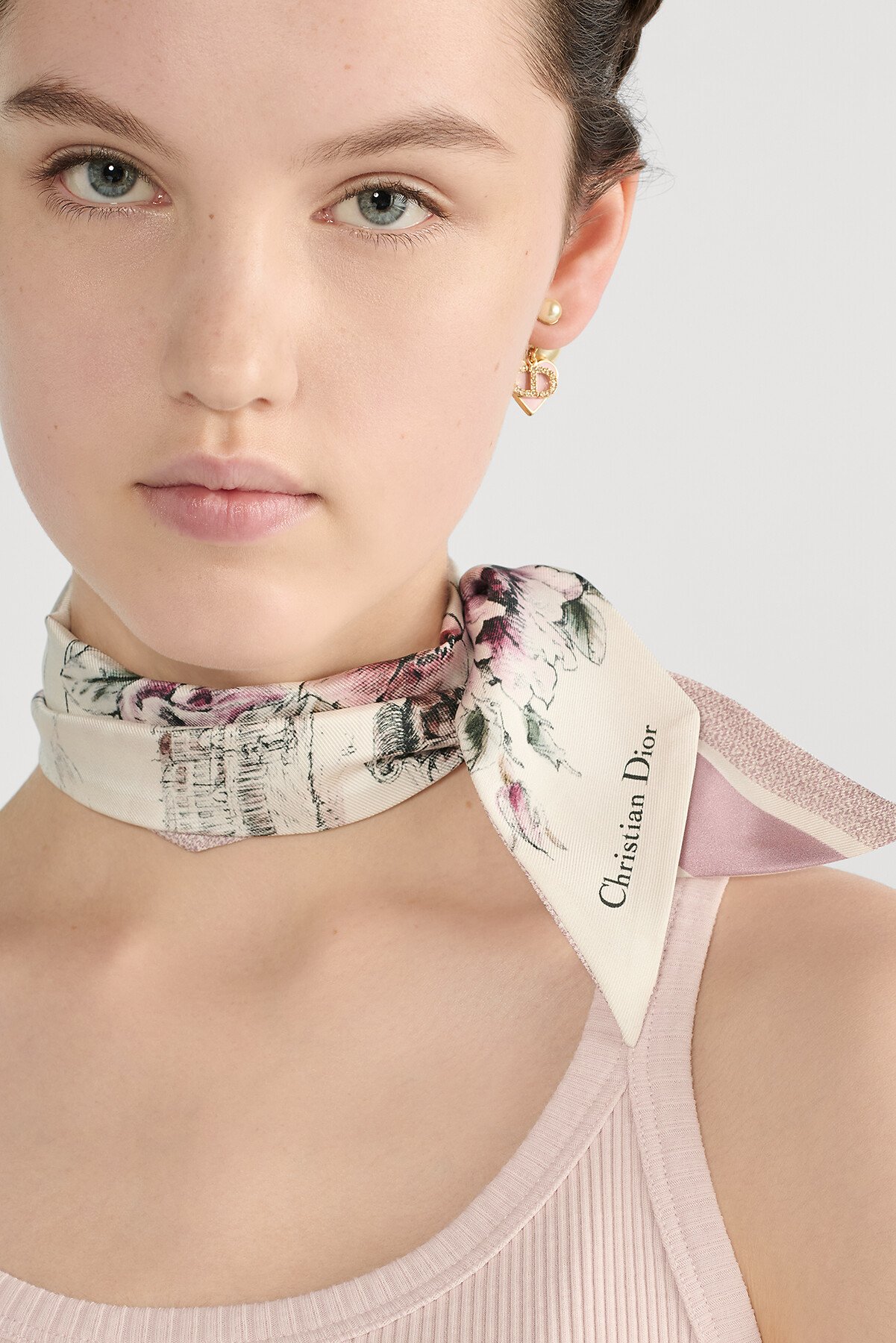 Souvenir de Rome 미차 스카프 화이트 & 바이올렛 멀티 컬러 실크 트윌 