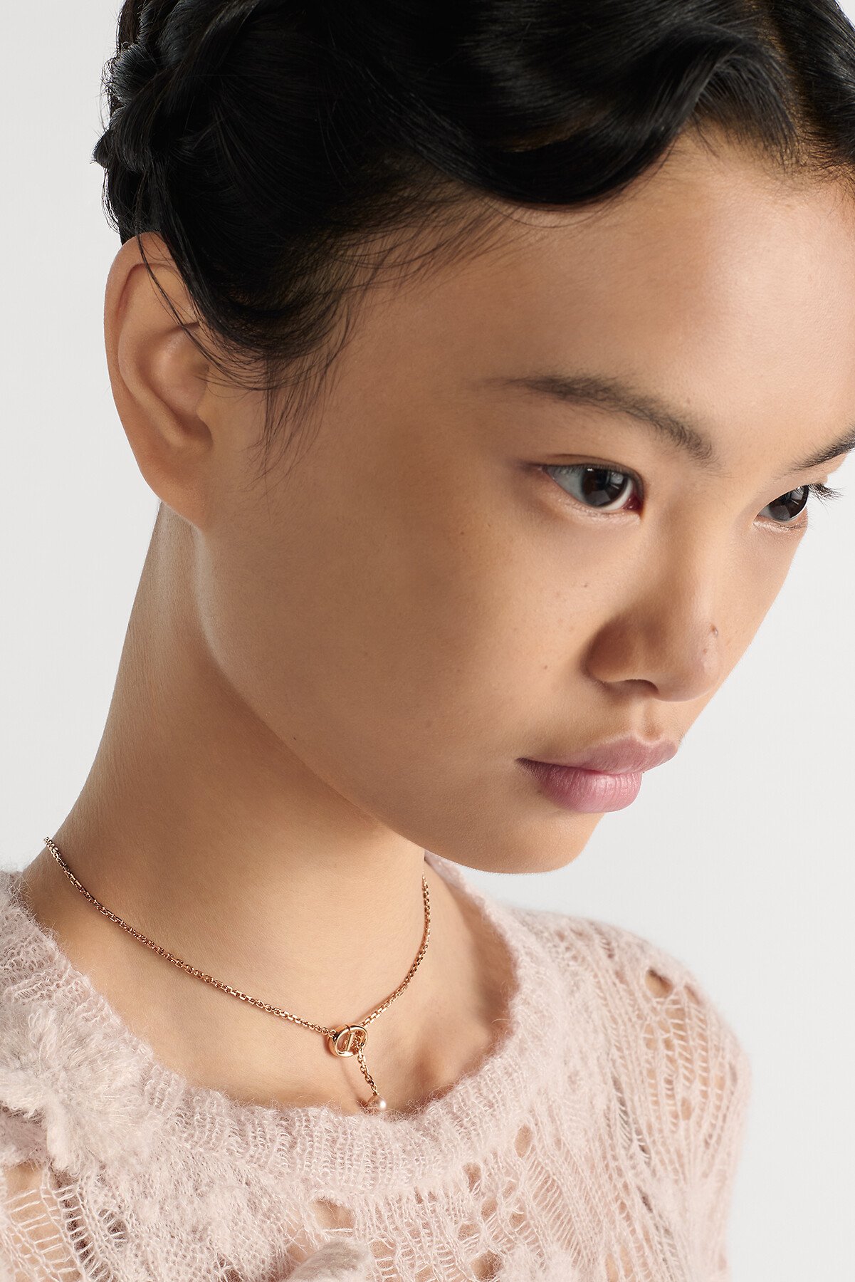 CD Navy Necklace Pink-Finish Metal and Iridescent Pink Resin Pearl 