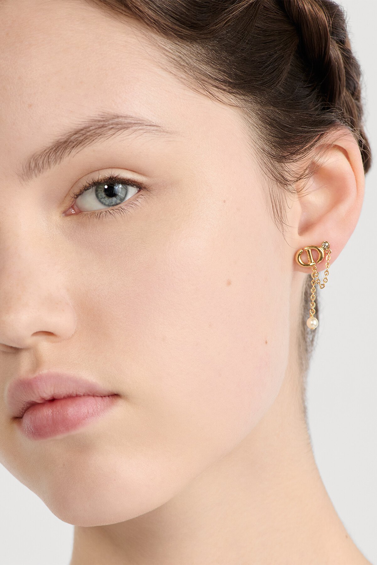 CD Navy Earrings Gold-Finish Metal, White Resin Pearls and Silver-Tone Crystals 