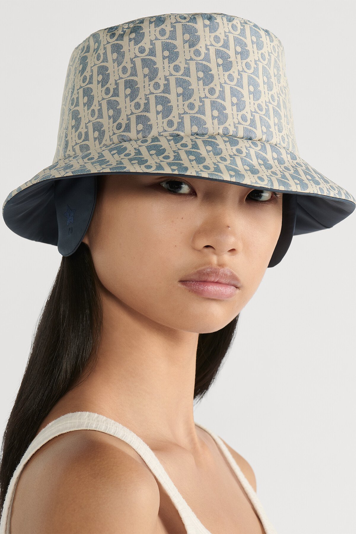DiorAlps Teddy-D Small-Brim Bucket Hat with Earmuffs Chambray Blue Technical Fabric
