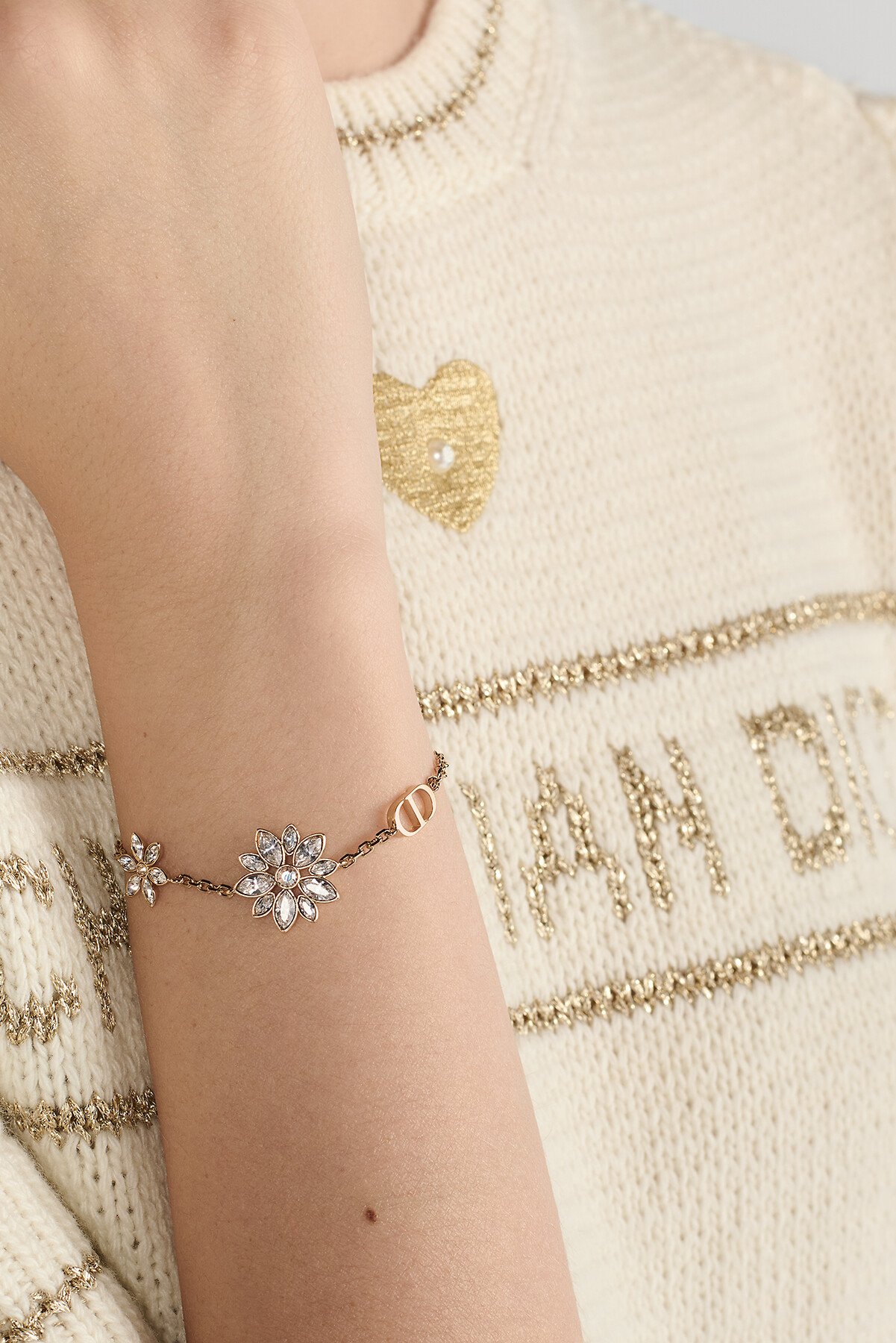 Fleur de Glace Bracelet Pale Gold-Finish Metal with Gold- and Silver-Tone Crystals 