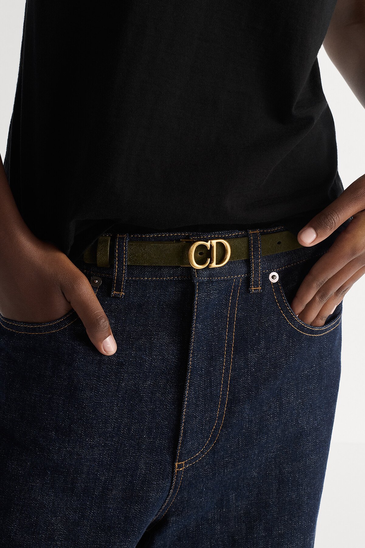 Ceinture Saddle Cuir de veau suédé vert foncé, 20 mm 