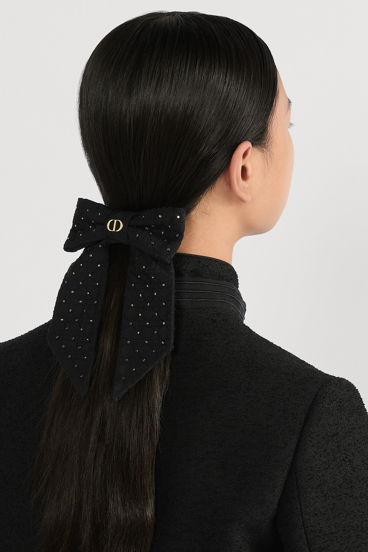 大号 Dior Twist 蝴蝶结 黑色罗缎效果科技面料和银色调晶体 