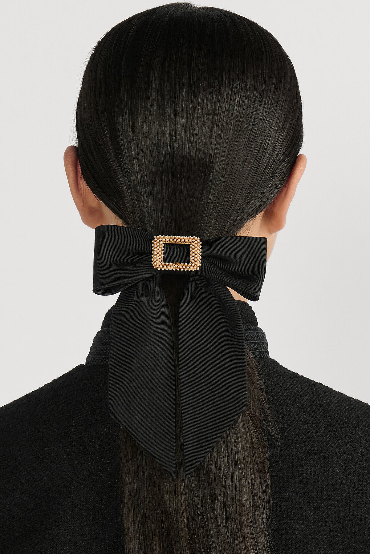 Dior Twist 大蝴蝶結 黑色羅緞效果科技布料搭配白色樹脂珍珠 