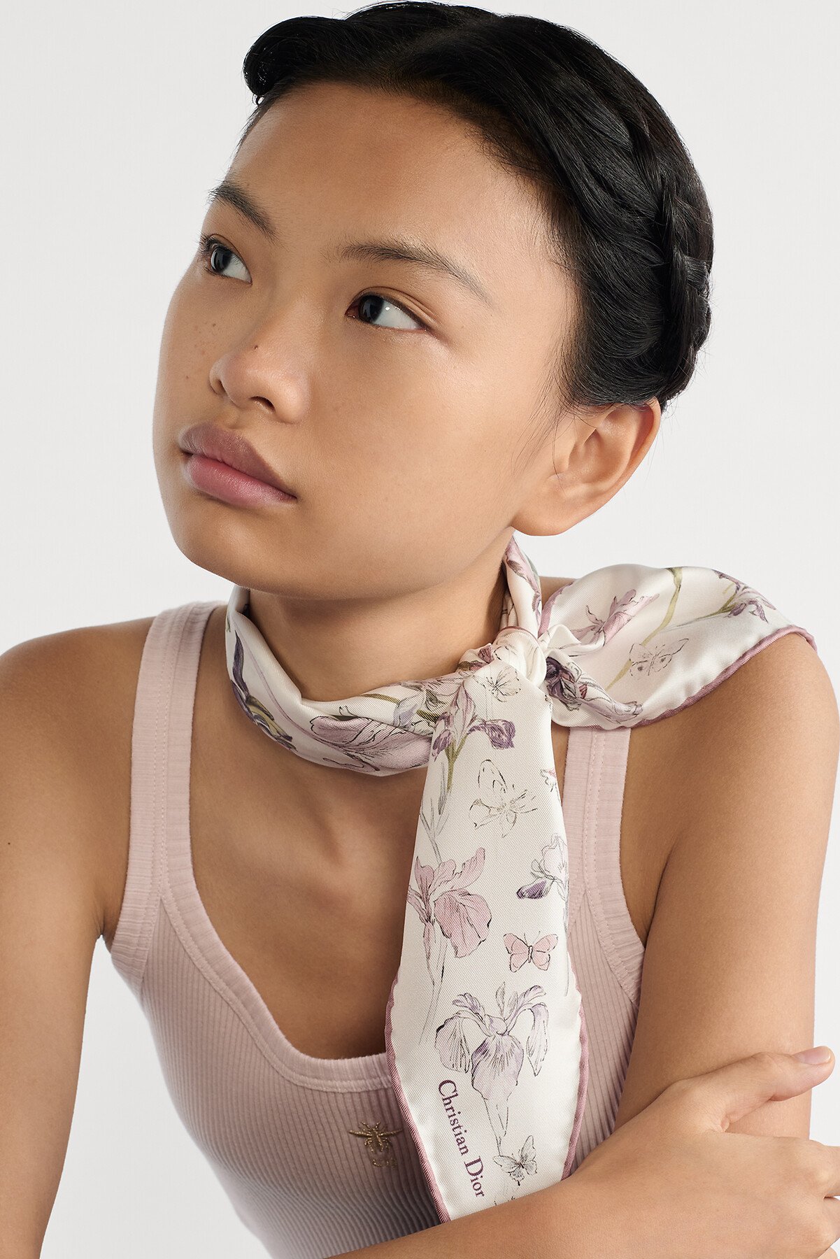 Dior Diamond 丝巾 白色和胭脂粉色桑蚕丝斜纹面料多色 Iris 图案 