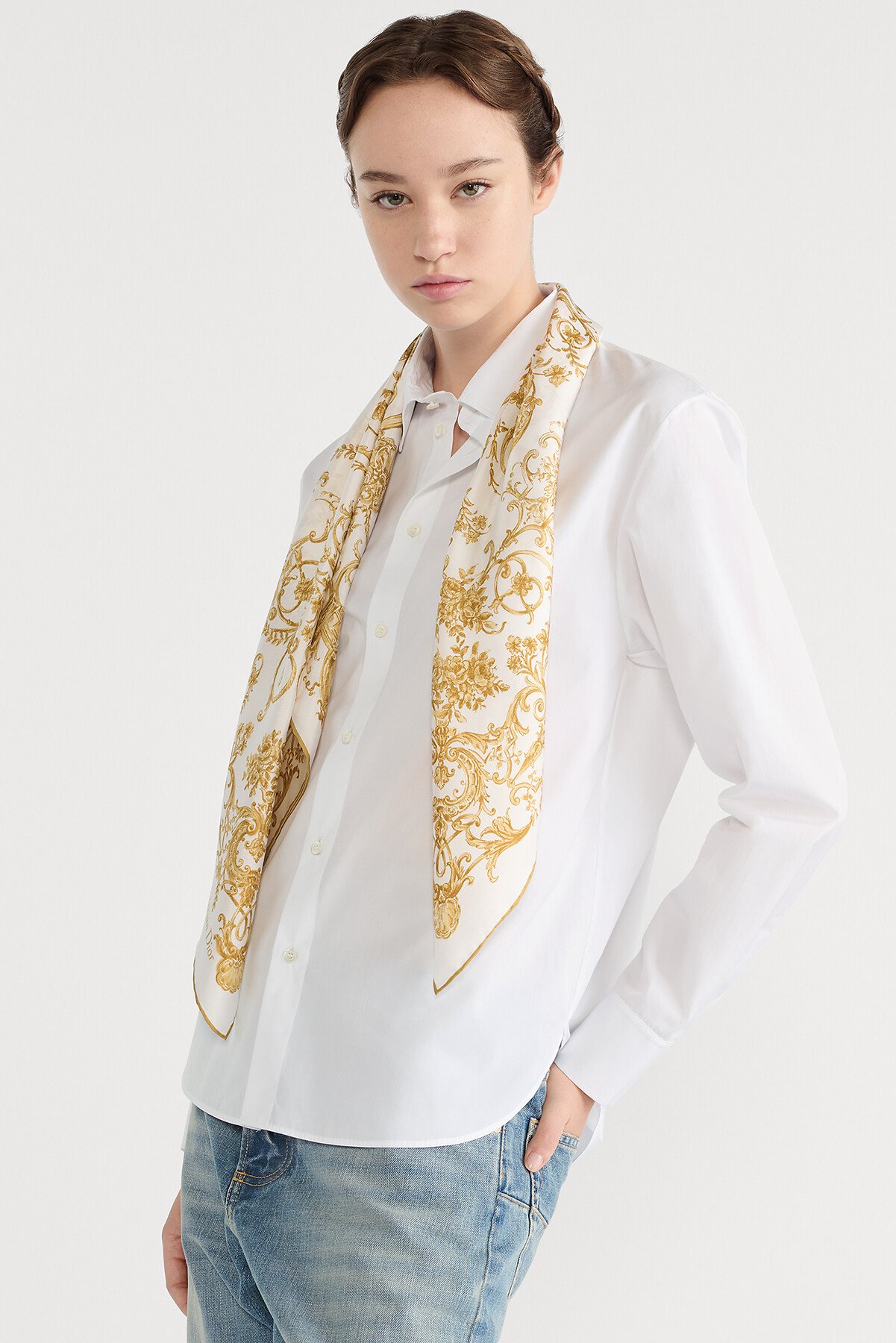 Dioresque Butterfly 90 Square Scarf White and Gold-Tone Silk Twill 