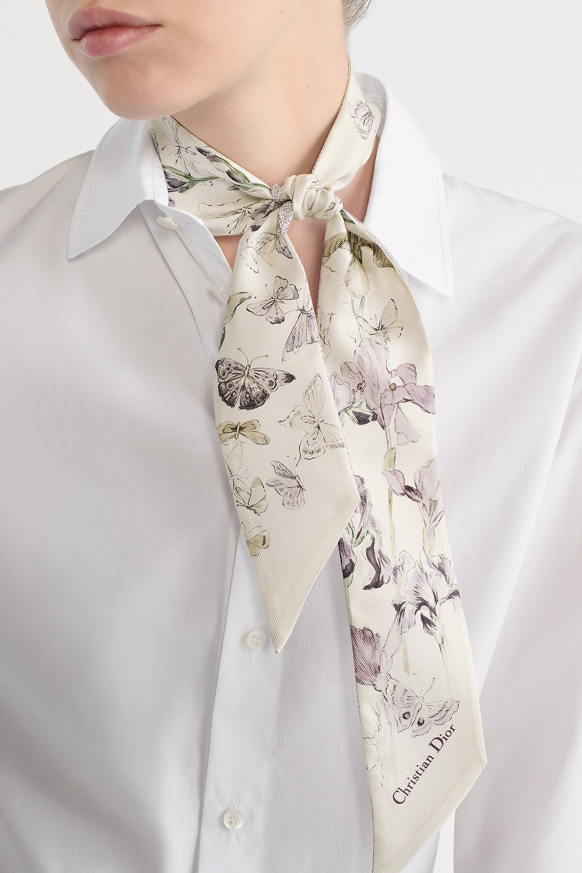 Mitzah Butterflies & Iris Twill de soie blanche et violet multicolore 