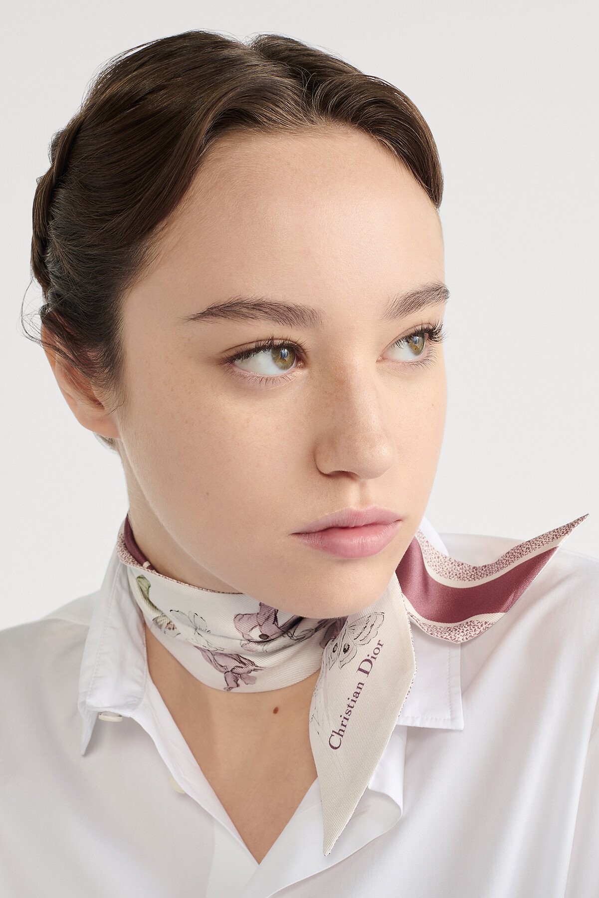 Butterflies & Iris Mitzah Scarf White and Powder Pink Multicolor Silk Twill 