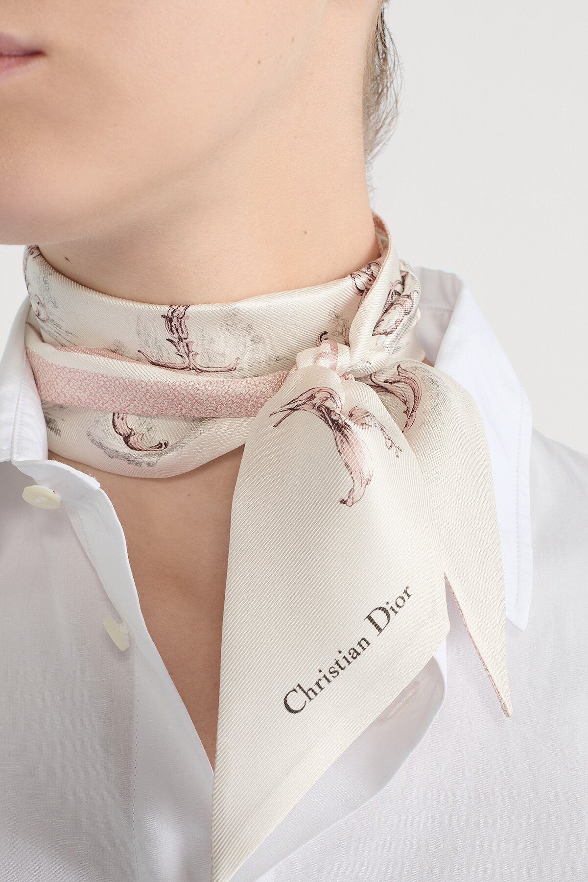 Dior Alphabet Mitzah Scarf White and Pink Silk Twill 