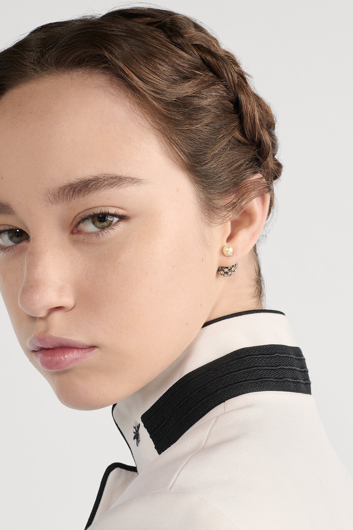 Dior Tribales Earrings Silver-Finish Metal with White Resin Pearls and Silver-Tone Crystals 