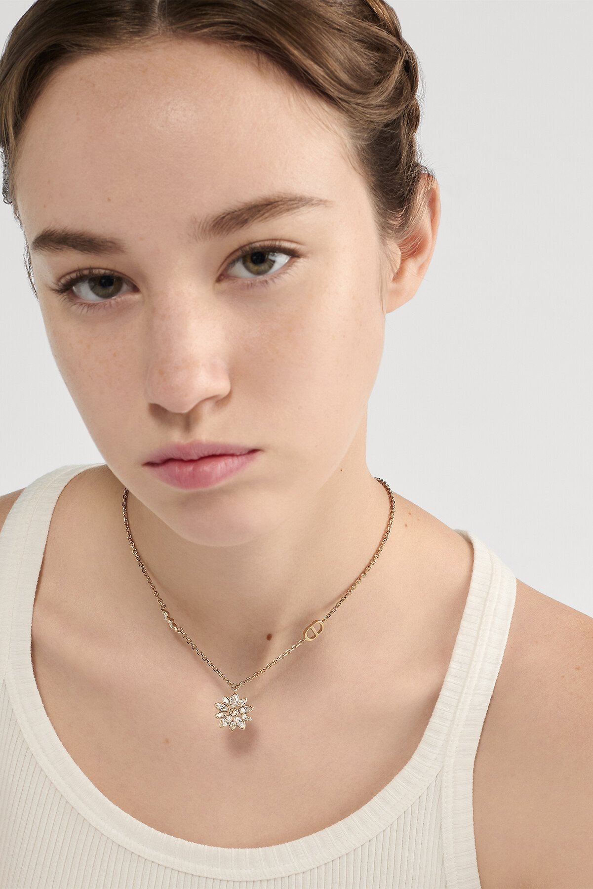 Fleur de Glace Necklace Pale Gold-Finish Metal with Gold- and Silver-Tone Crystals 