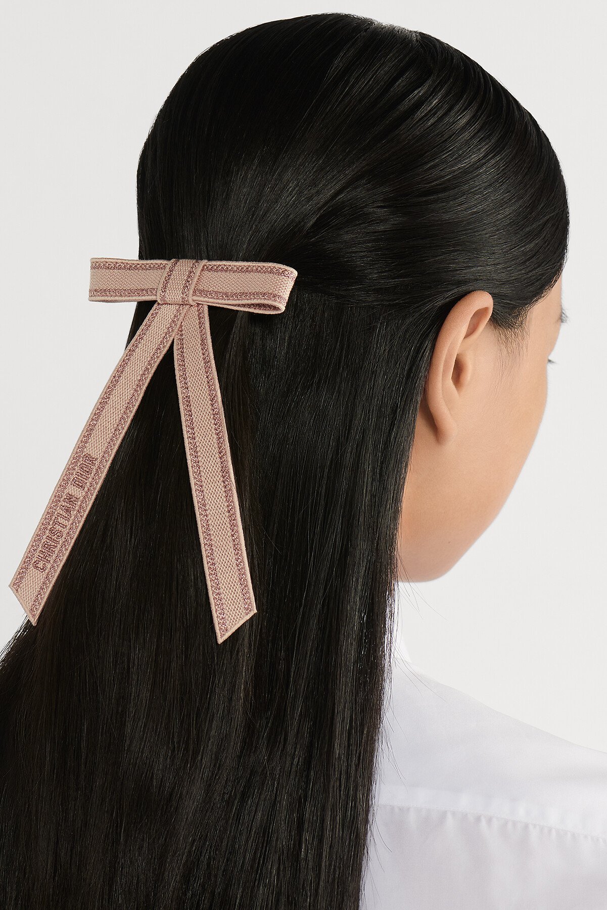 Christian Dior 자수 Dior 트위스트 보우 핑크 & 메탈릭 핑크 자수 