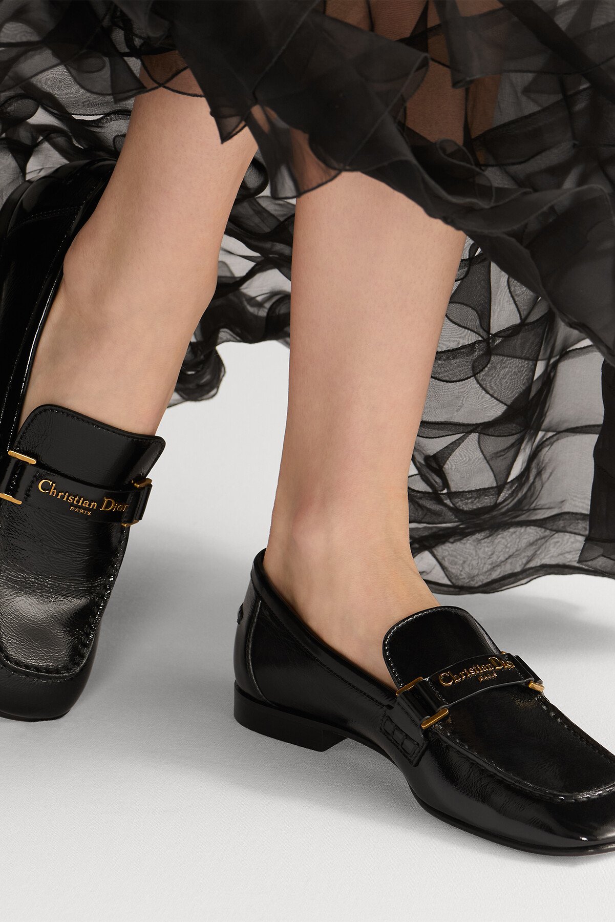 Monsieur Dior 로퍼 블랙 크링클 페이턴트 송아지 가죽 