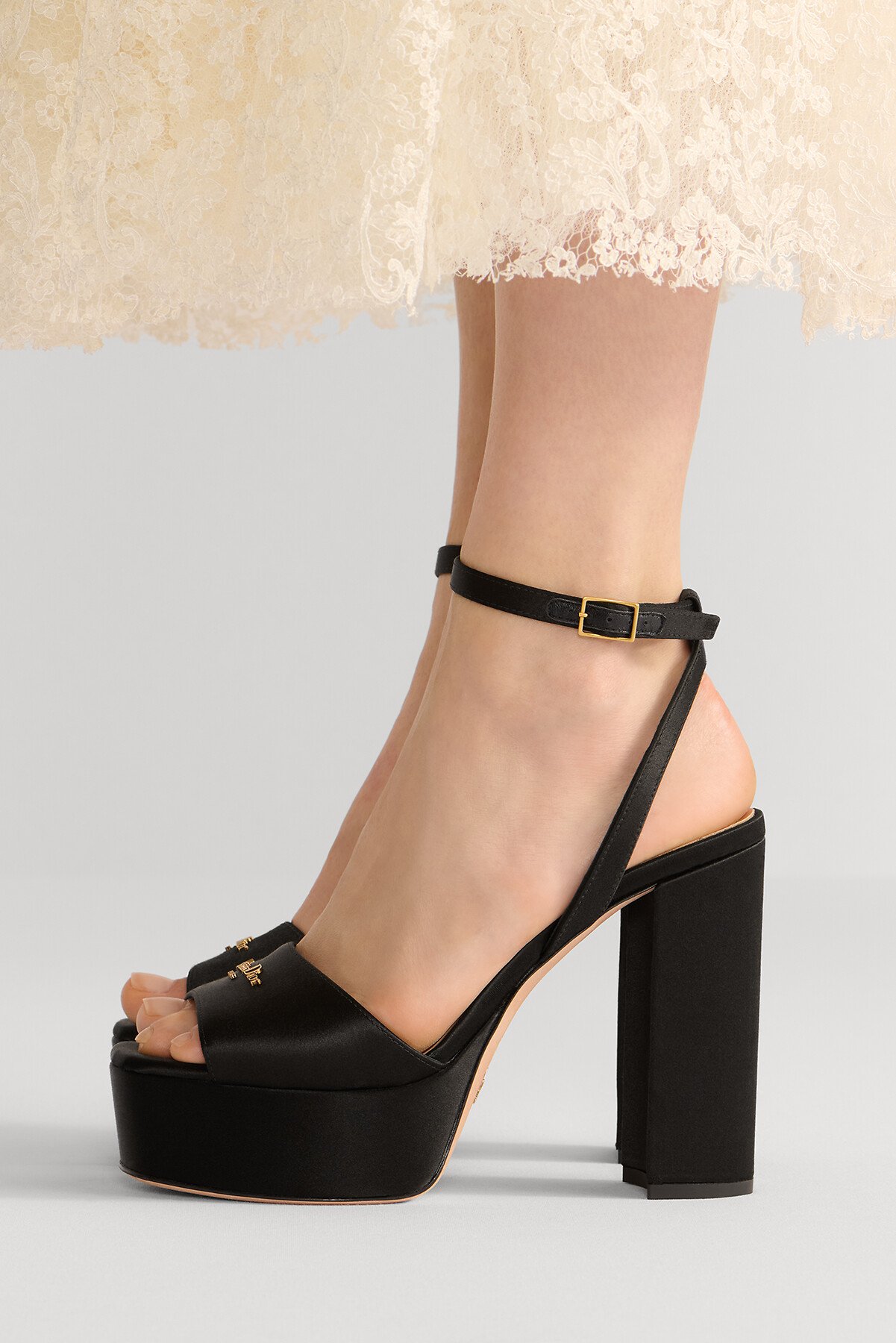 D-Lane Platform Sandal Black Satin 