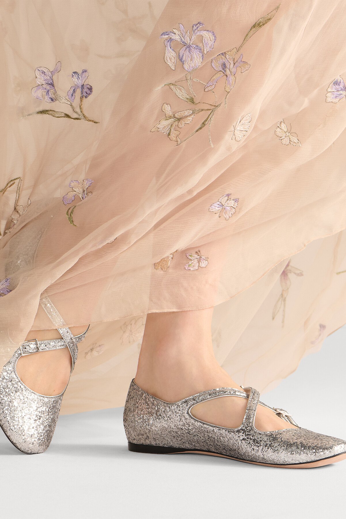 Very Dior 芭蕾鞋 银色调层压羊皮革和亮片装饰 