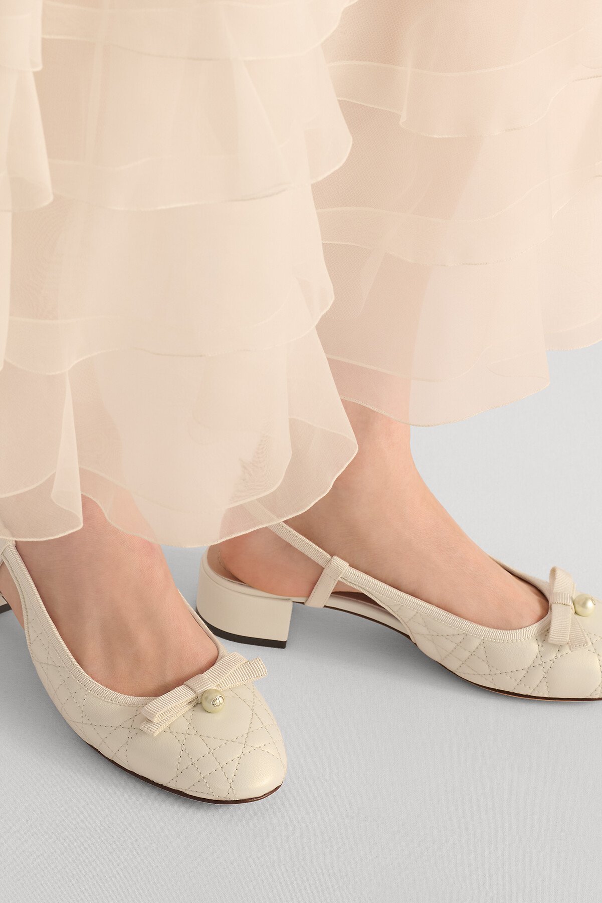 Dior Ballet Slingback Pump Pearlescent White Cannage Lambskin 