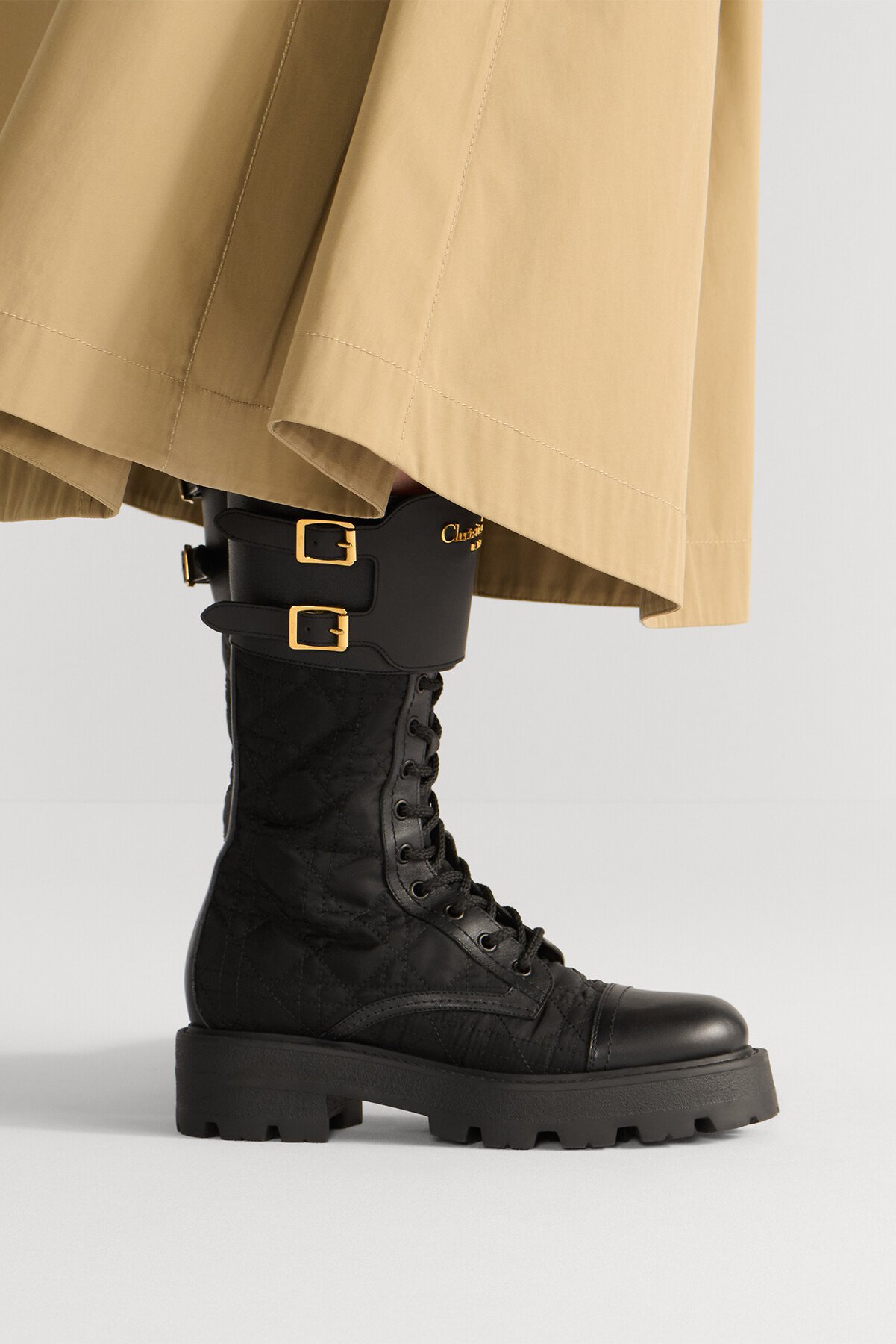 D-Trap Ankle Boot Black Calfskin and Nylon with Embroidered Cannage Motif 