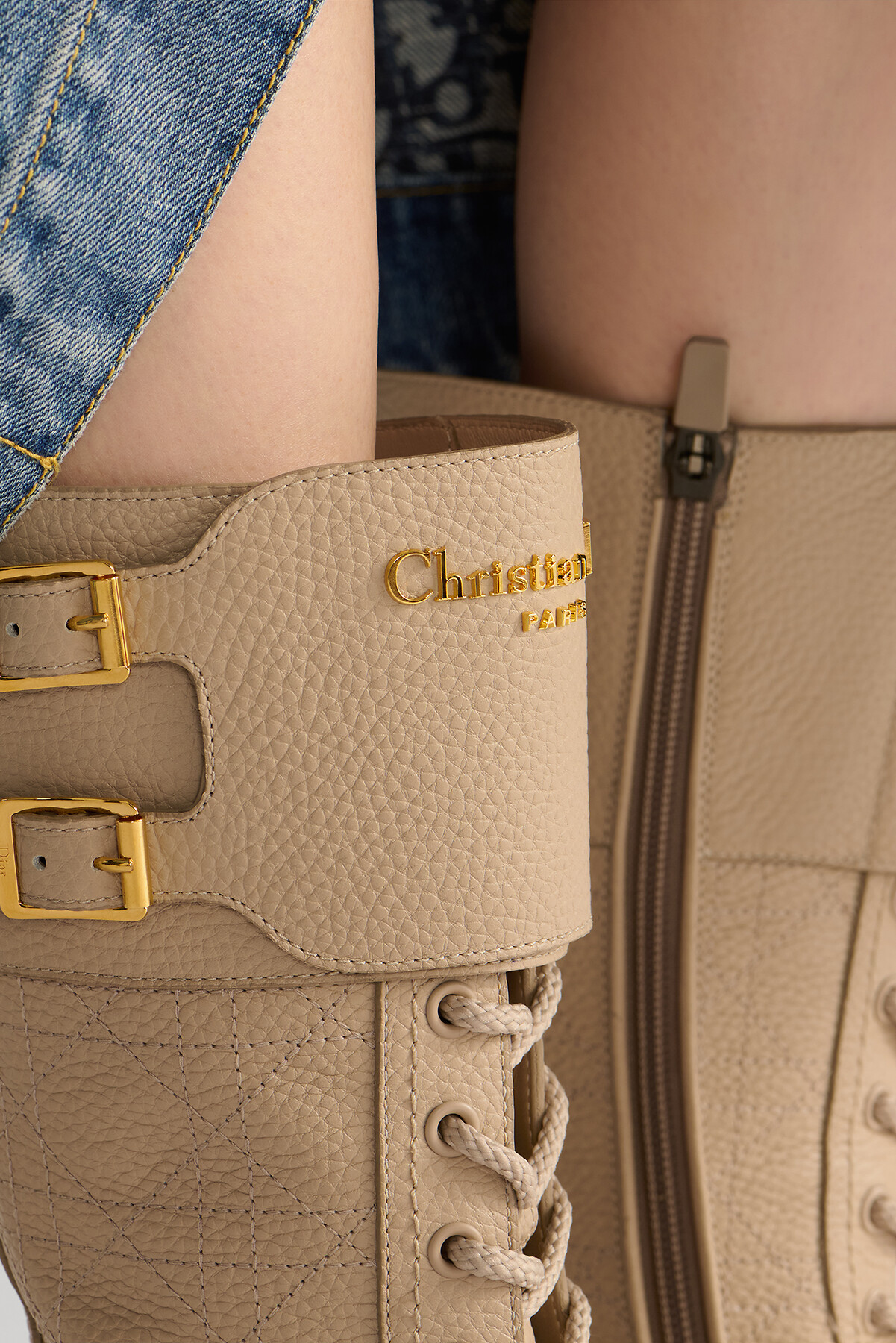 D-Trap Ankle Boot Powder Beige Grained Cannage Calfskin