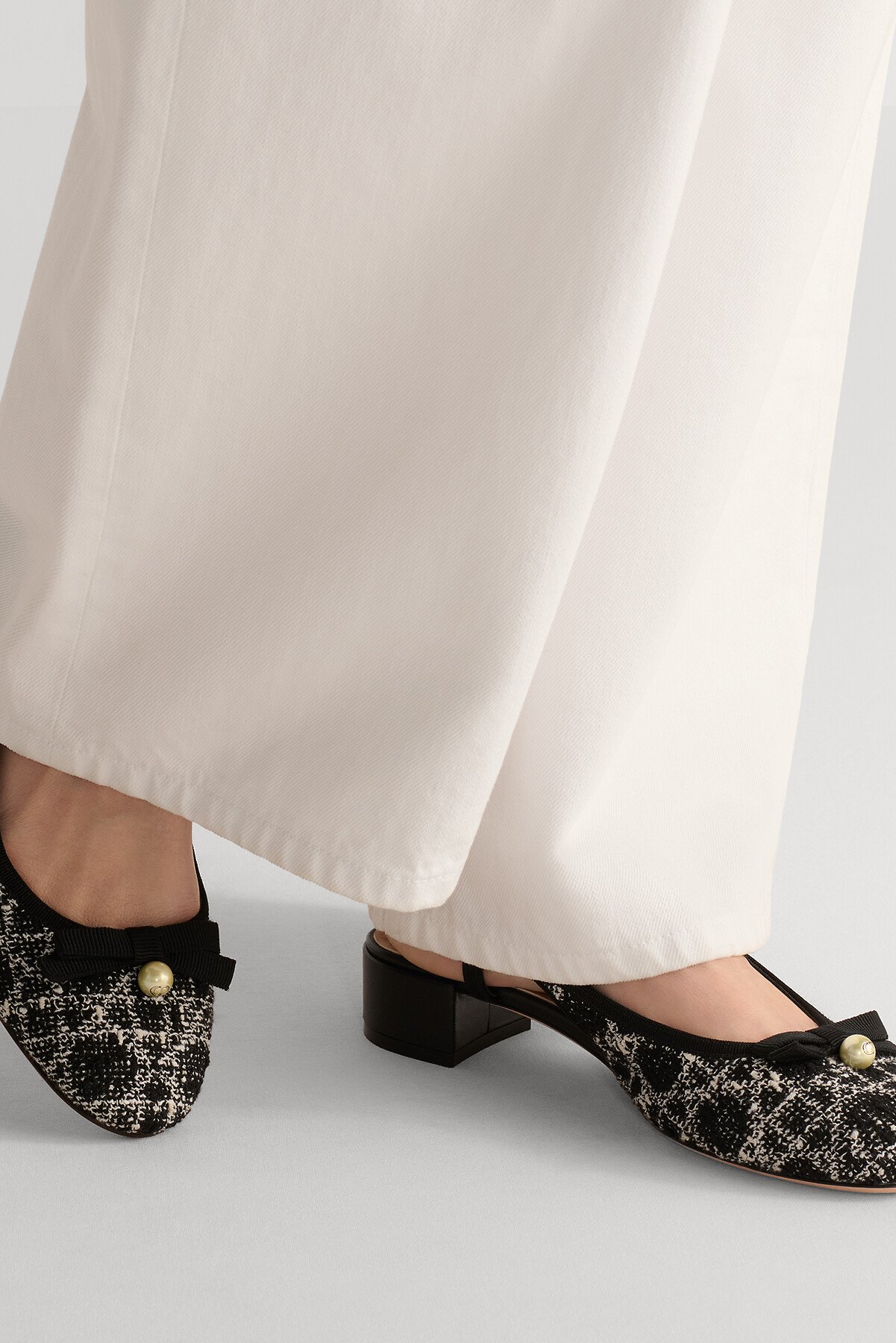 Dior Ballet Slingback Pump Black Tweed with White Microcannage Motif