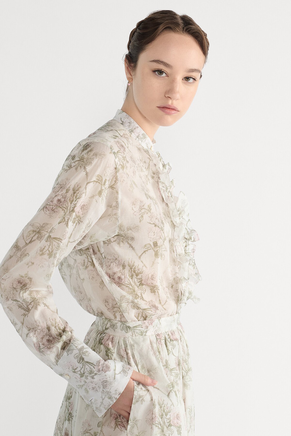 Blusa Musseline de algodão branca com motivo Rosier de Dior multicolorido 