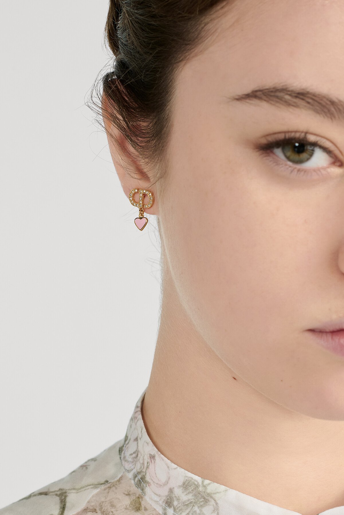 Dioramour Earrings Gold-Finish Metal, Silver-Tone Crystals and Macaron Pink Lacquer 