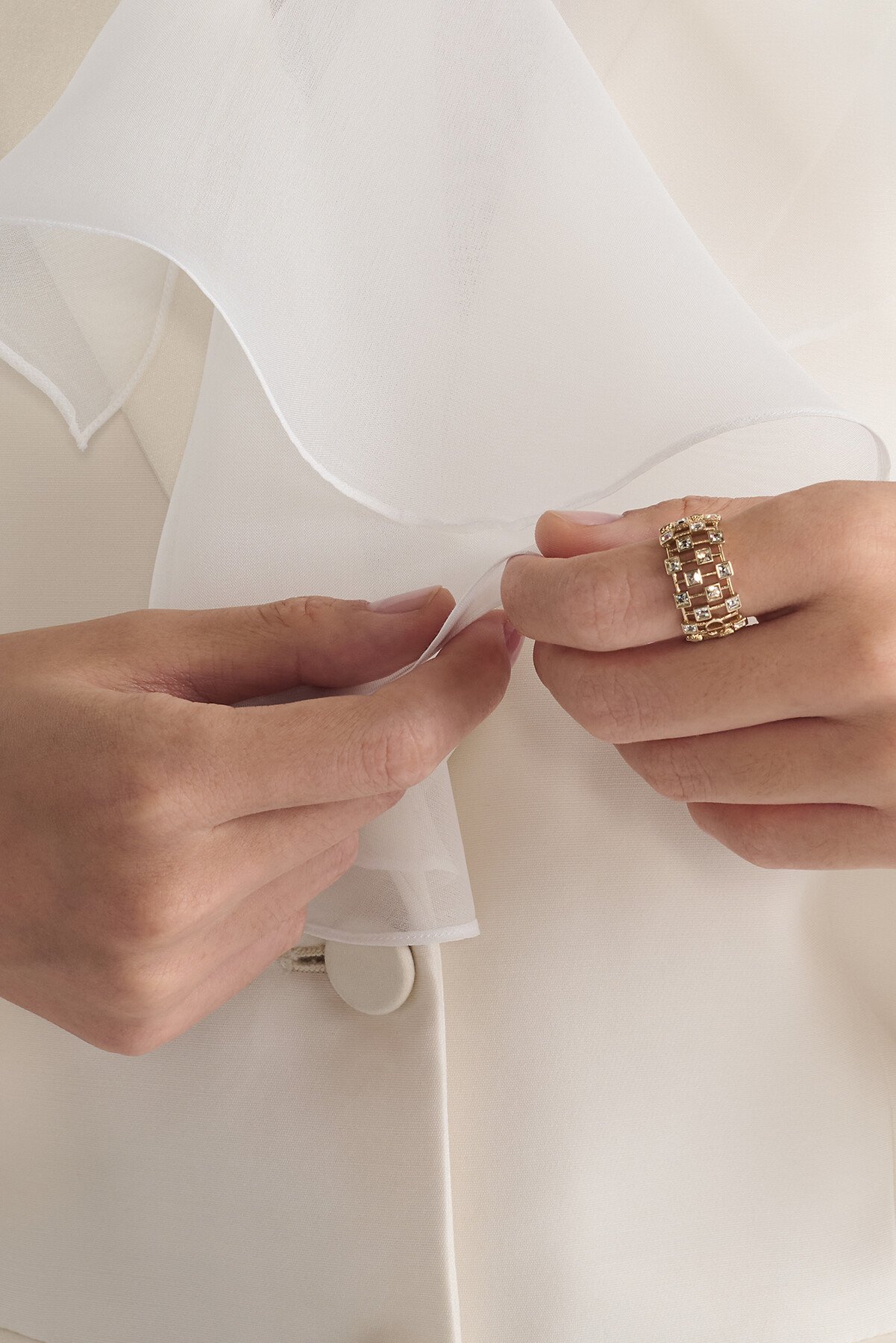 Dior Deco Ring Pale Gold-Finish Metal and White Crystals 