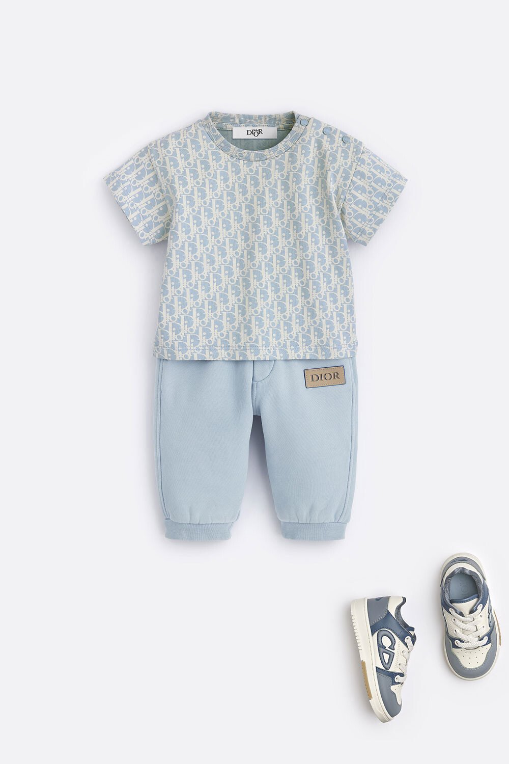 Baby T-Shirt Light Blue Cotton Jersey with White Dior Oblique Motif 