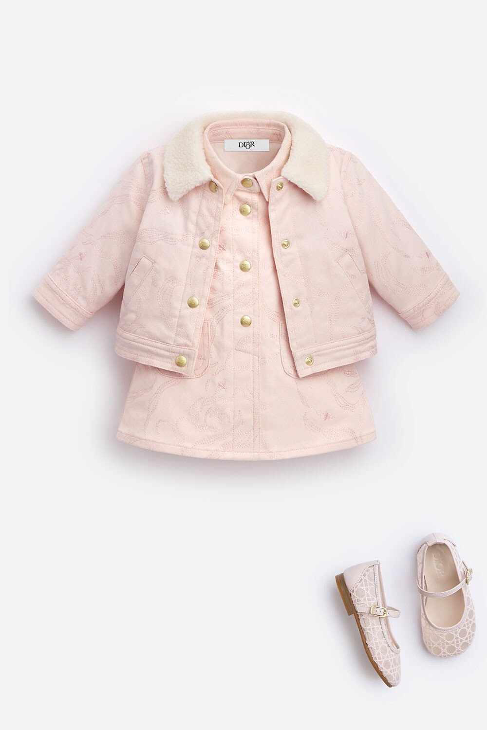 Baby Jacket Pale Pink Cotton Gabardine with Jardin de Roses Motif 