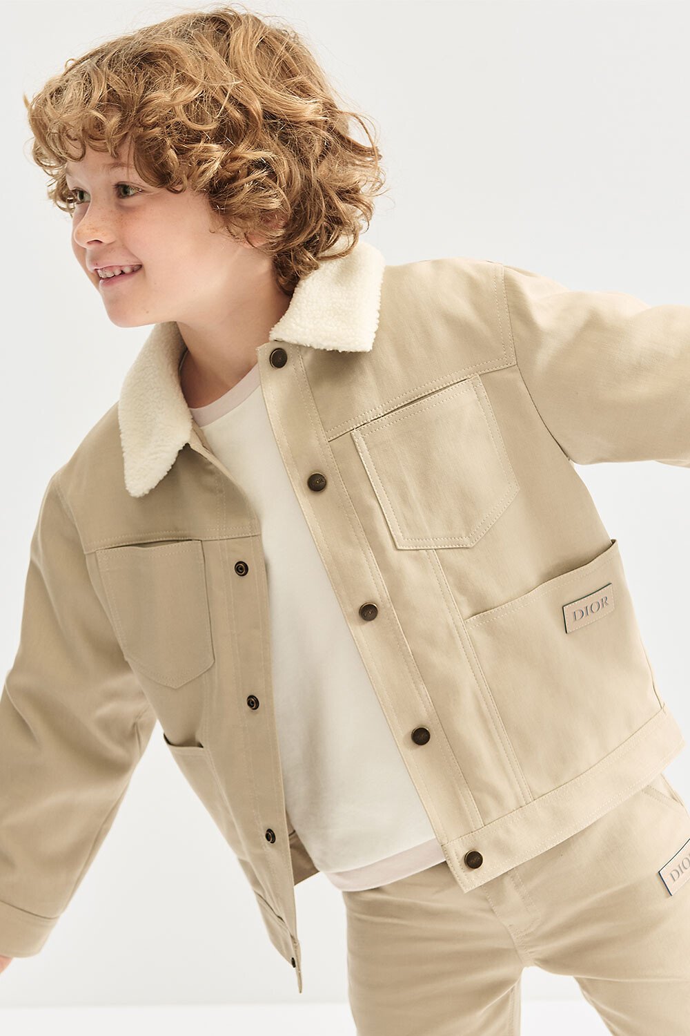 Kids' Jacket Beige Cotton-Blend Gabardine 